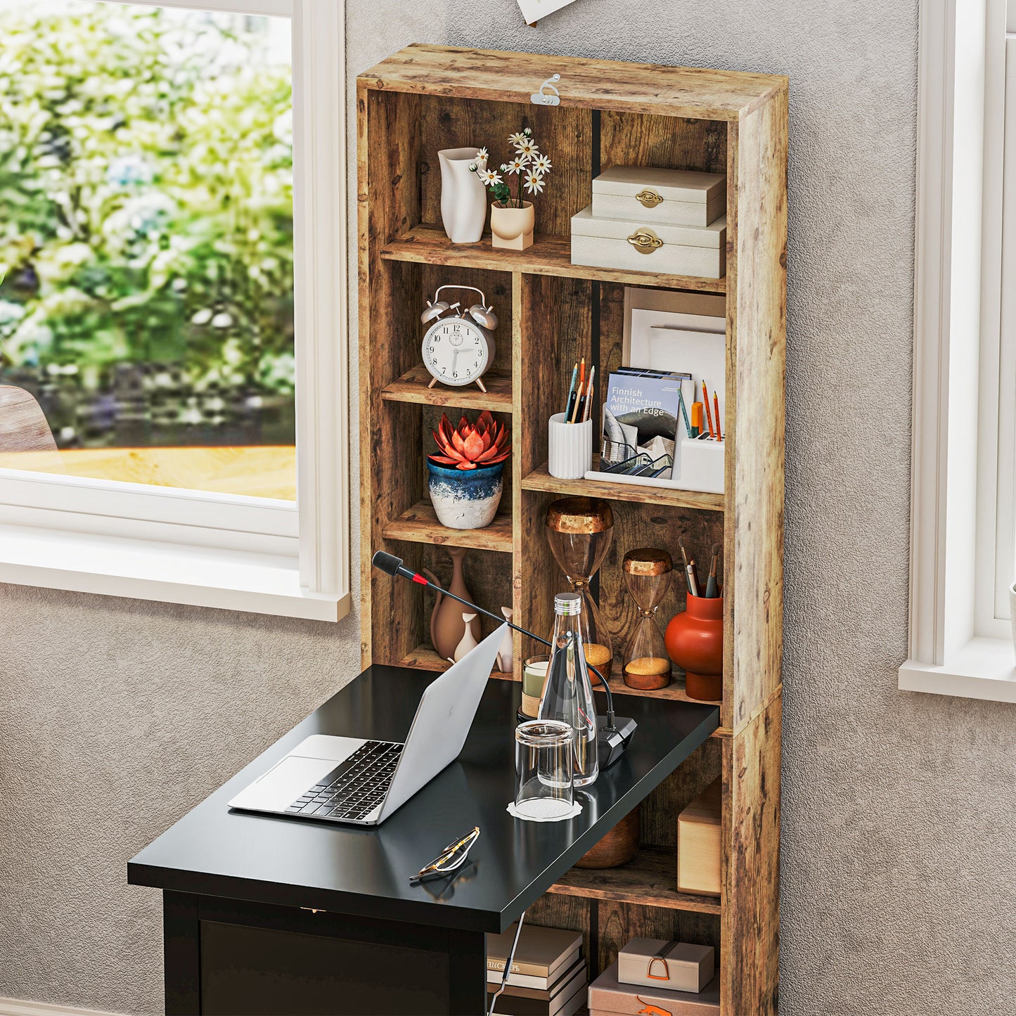 Folding Desk with Blackboard Multi-function Computer Office Workstation Side Shelf for Home Office, Rustic Brown, HOMCOM, 9