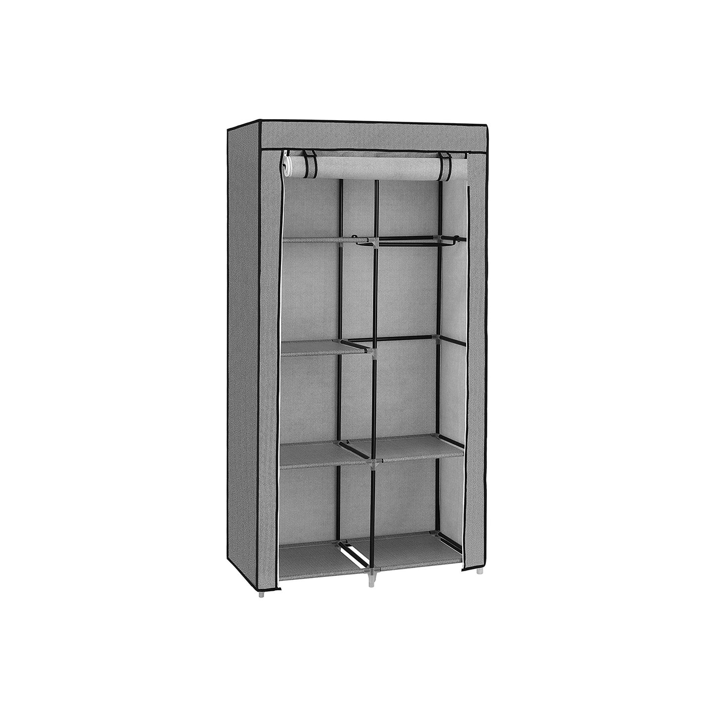 Fabric Wardrobe, Clothes Storage Organiser, 6 Shelves, Grey, 1