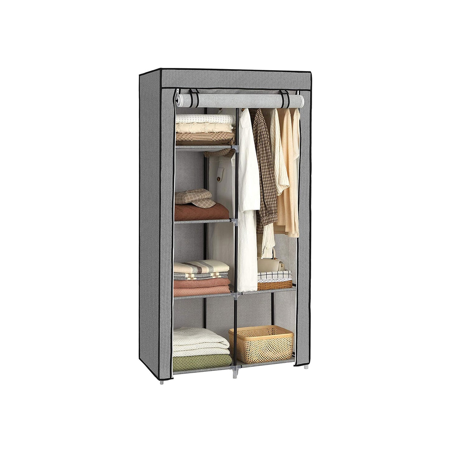 Fabric Wardrobe, Clothes Storage Organiser, 6 Shelves, Grey, 2
