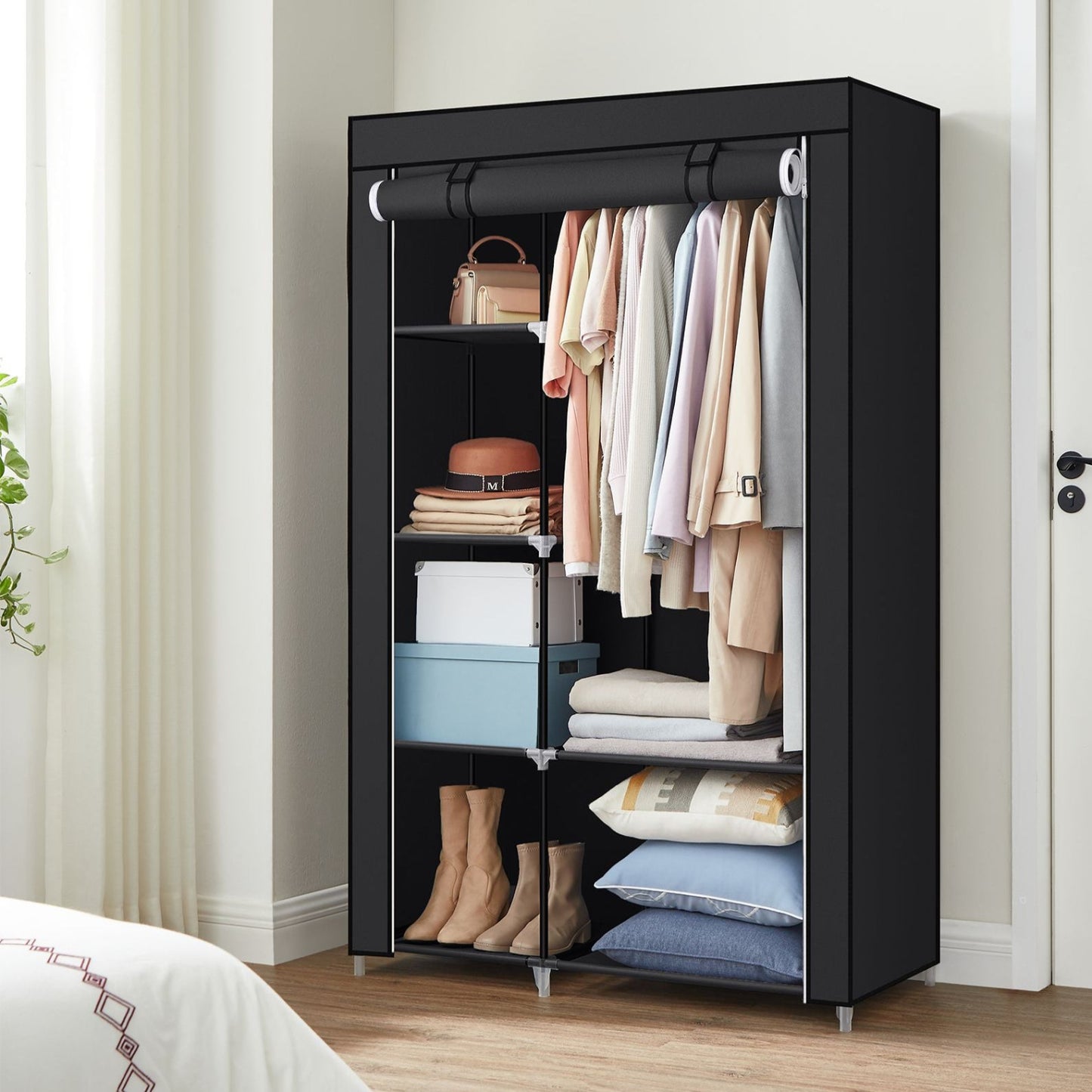 Double Canvas Wardrobe with 2 Hanging Rail, Songmics, 2
