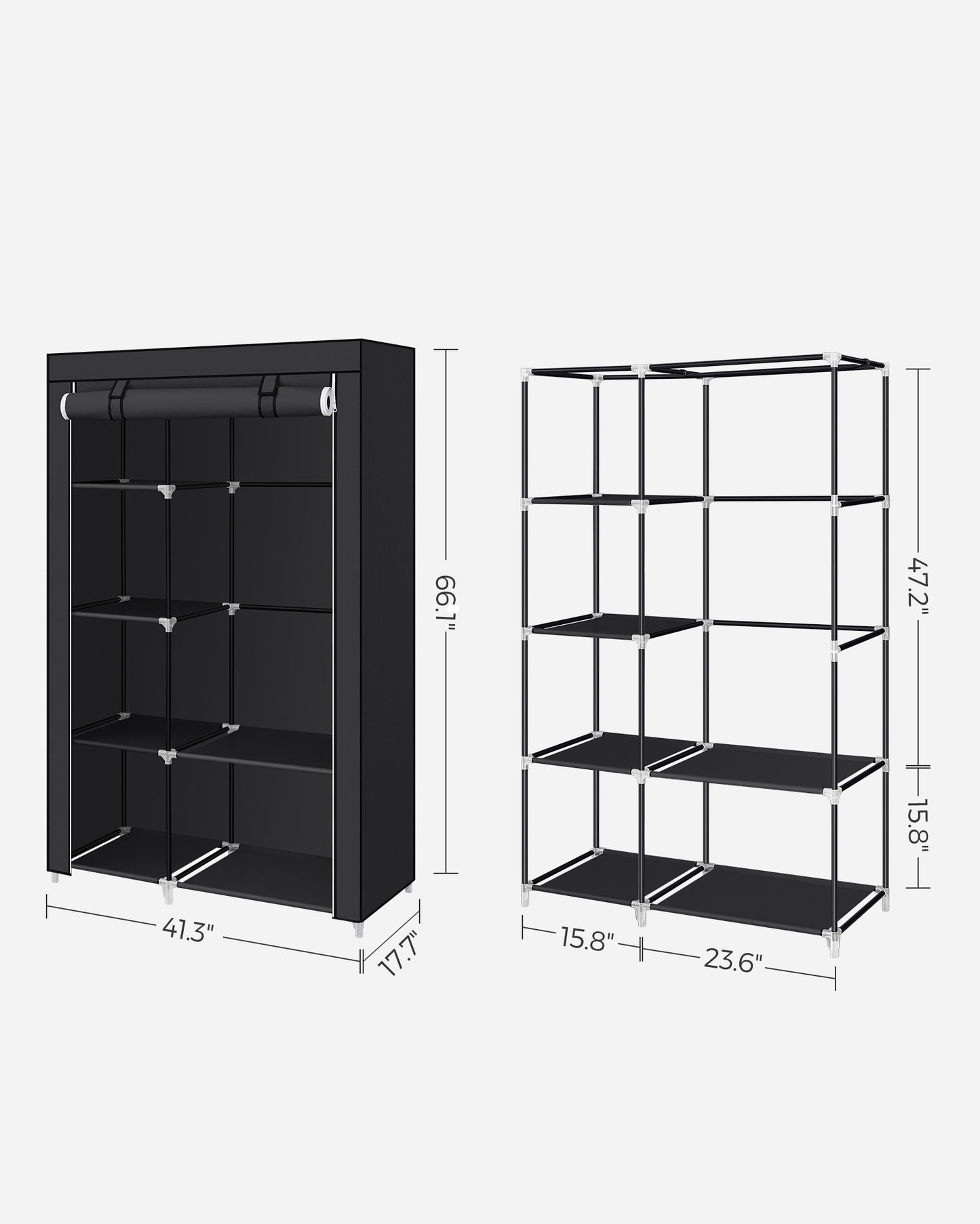 Double Canvas Wardrobe with 2 Hanging Rail, Songmics, 7