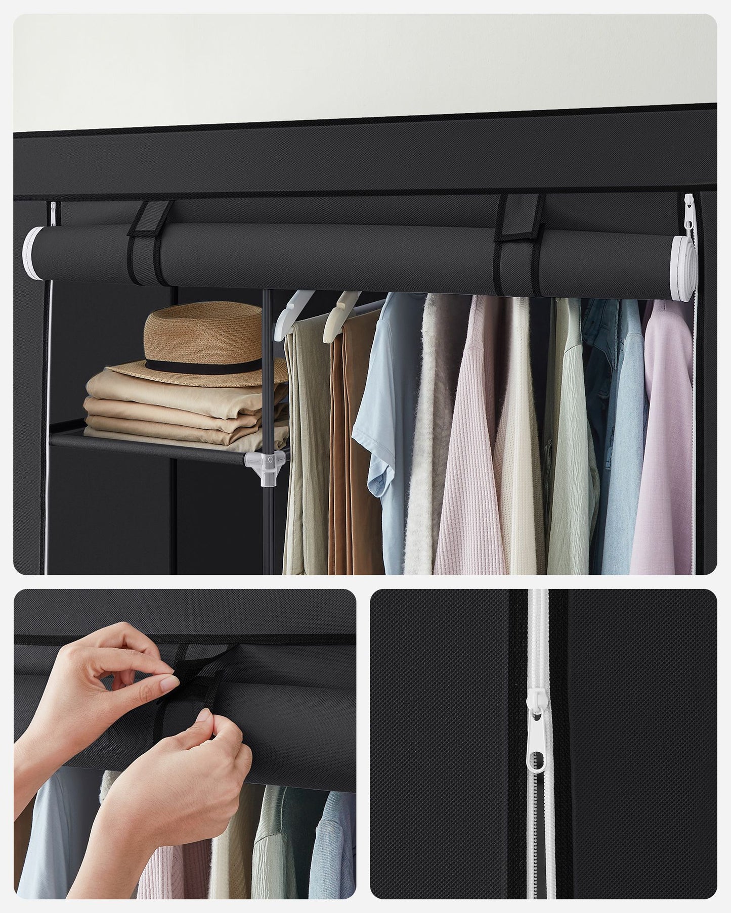 Double Canvas Wardrobe with 2 Hanging Rail, Songmics, 8