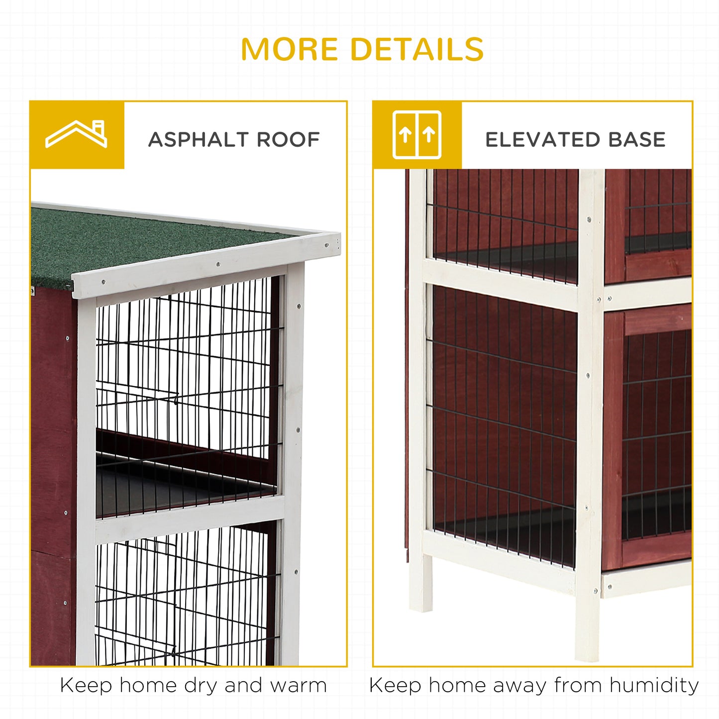 Two Floors Wooden Rabbit Hutch, Rabbit Cage, Guinea Pig Cage, Bunny House Cage, 136.4x50x93cm, Brown, white, Pawhut, 7