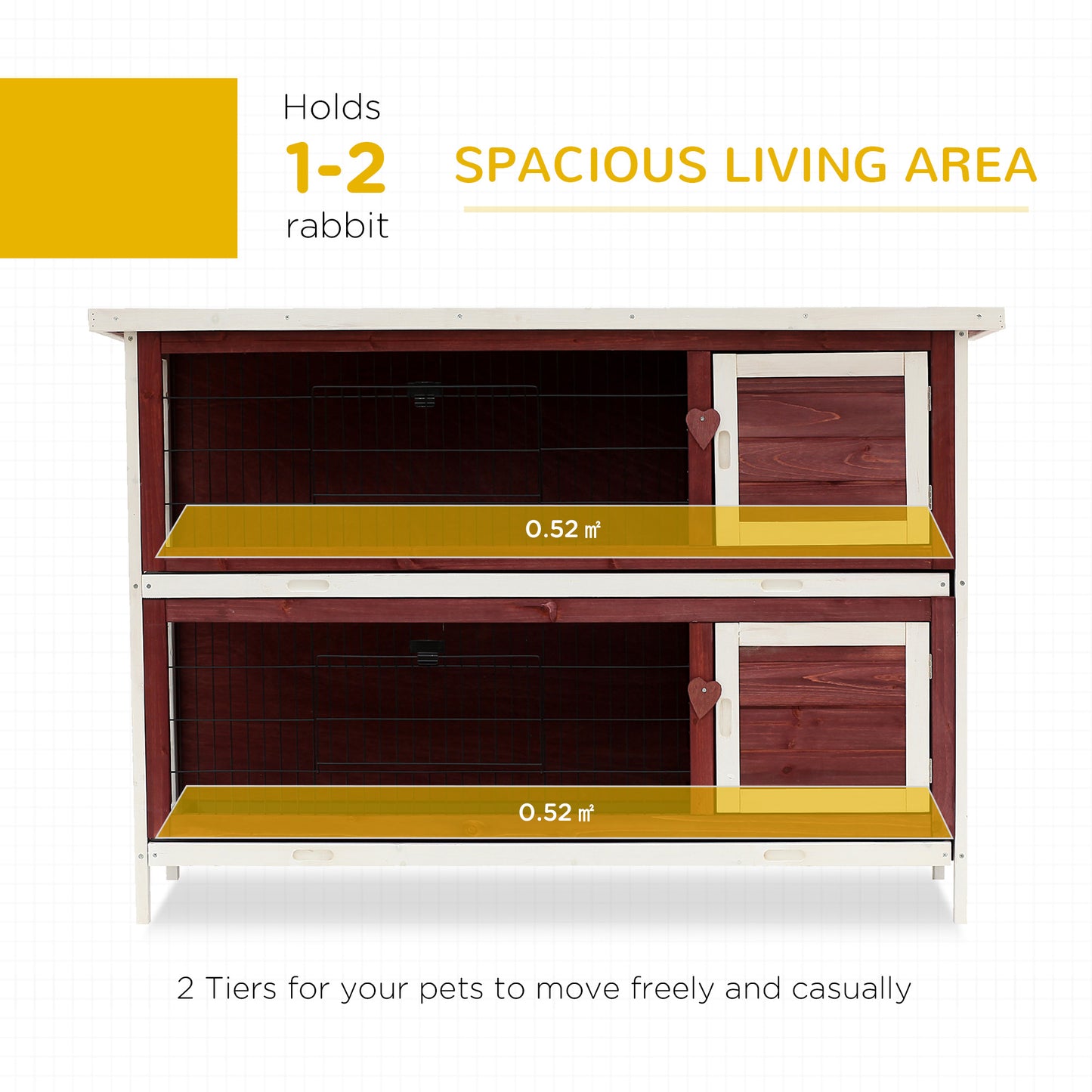 Two Floors Wooden Rabbit Hutch, Rabbit Cage, Guinea Pig Cage, Bunny House Cage, 136.4x50x93cm, Brown, white, Pawhut, 4