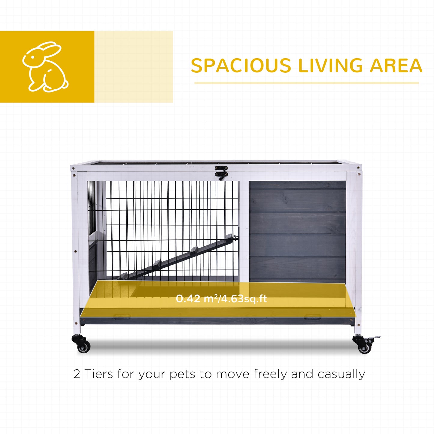 Rabbit Hutch, Rabbit Cage, Guinea Pig Cage, Bunny House Indoor Fir Wood Lift-Top, Grey, Pawhut, 4