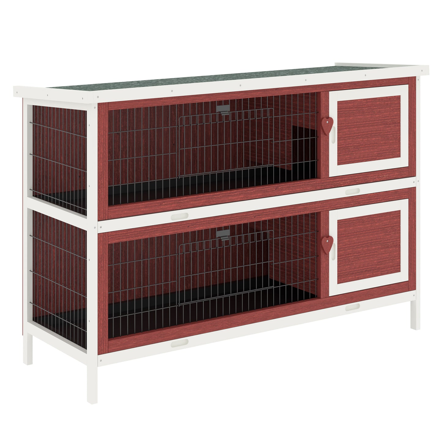 Two Floors Wooden Rabbit Hutch, Rabbit Cage, Guinea Pig Cage, Bunny House Cage, 136.4x50x93cm, Brown, white, Pawhut, 1