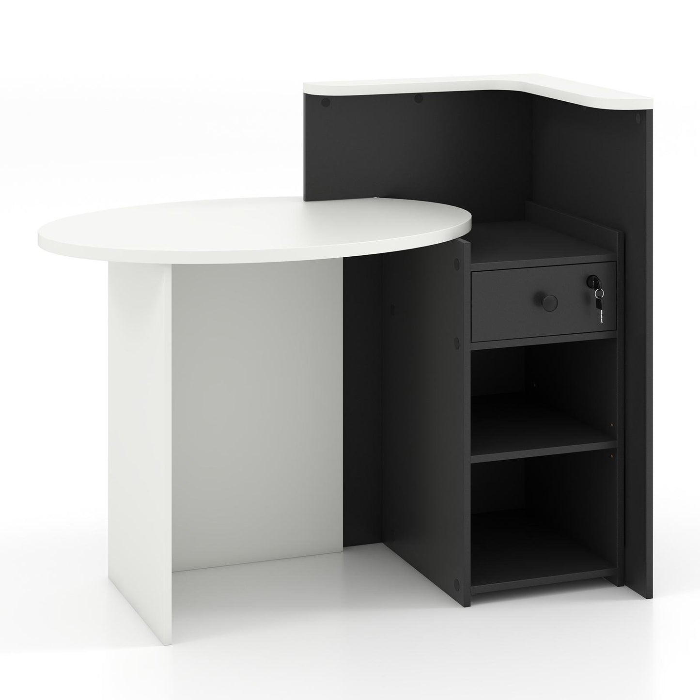 Reception Desk with Lockable Drawer and Adjustable Shelf for Office-Black and White, Costway, 1