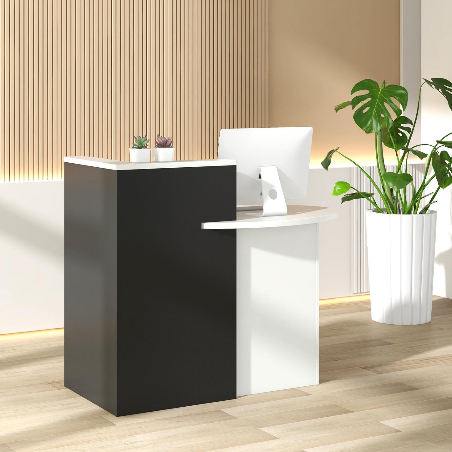 Reception Desk with Lockable Drawer and Adjustable Shelf for Office-Black and White, Costway, 6