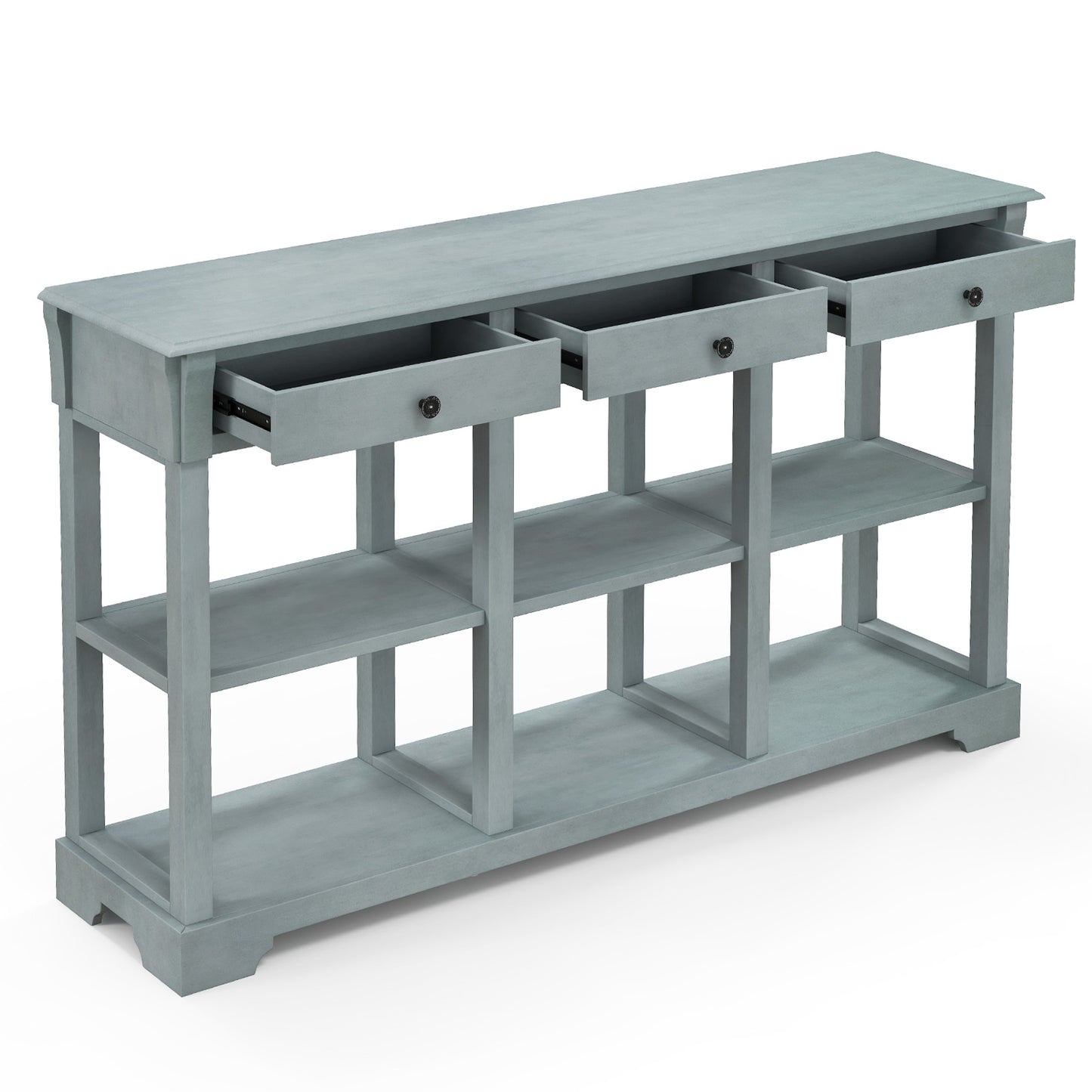 Retro Console Table with 3 Drawers and Open Shelves-Blue, Costway, 7