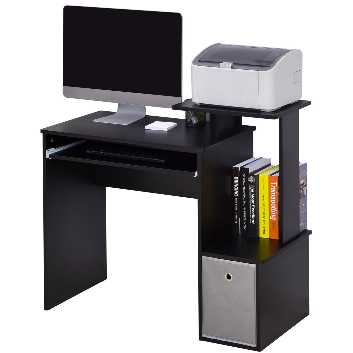 Computer Desk with Sliding Keyboard Tray Storage Drawer Shelf Home Office Workstation Black, HOMCOM, 1