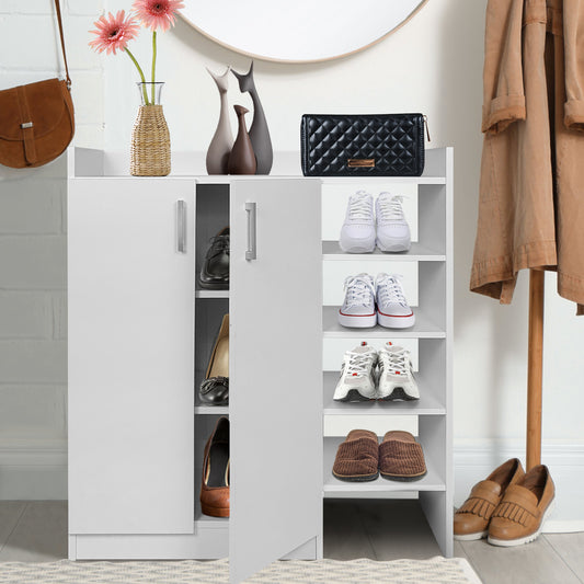 Freestanding Shoe Rack Storage Organizer with Adjustable Shelves-White, Costway, 2