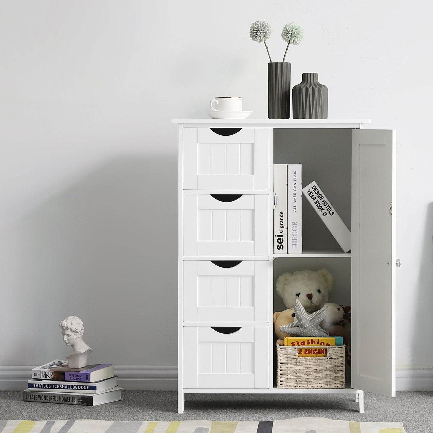 Cupboard Bathroom Cabinet with 4 Drawers, Vasagle, 3