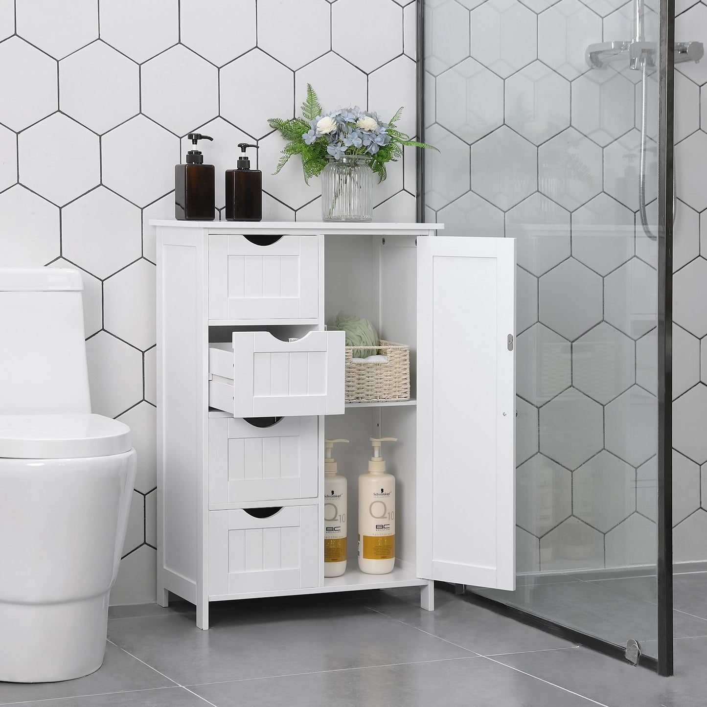 Cupboard Bathroom Cabinet with 4 Drawers, Vasagle, 4