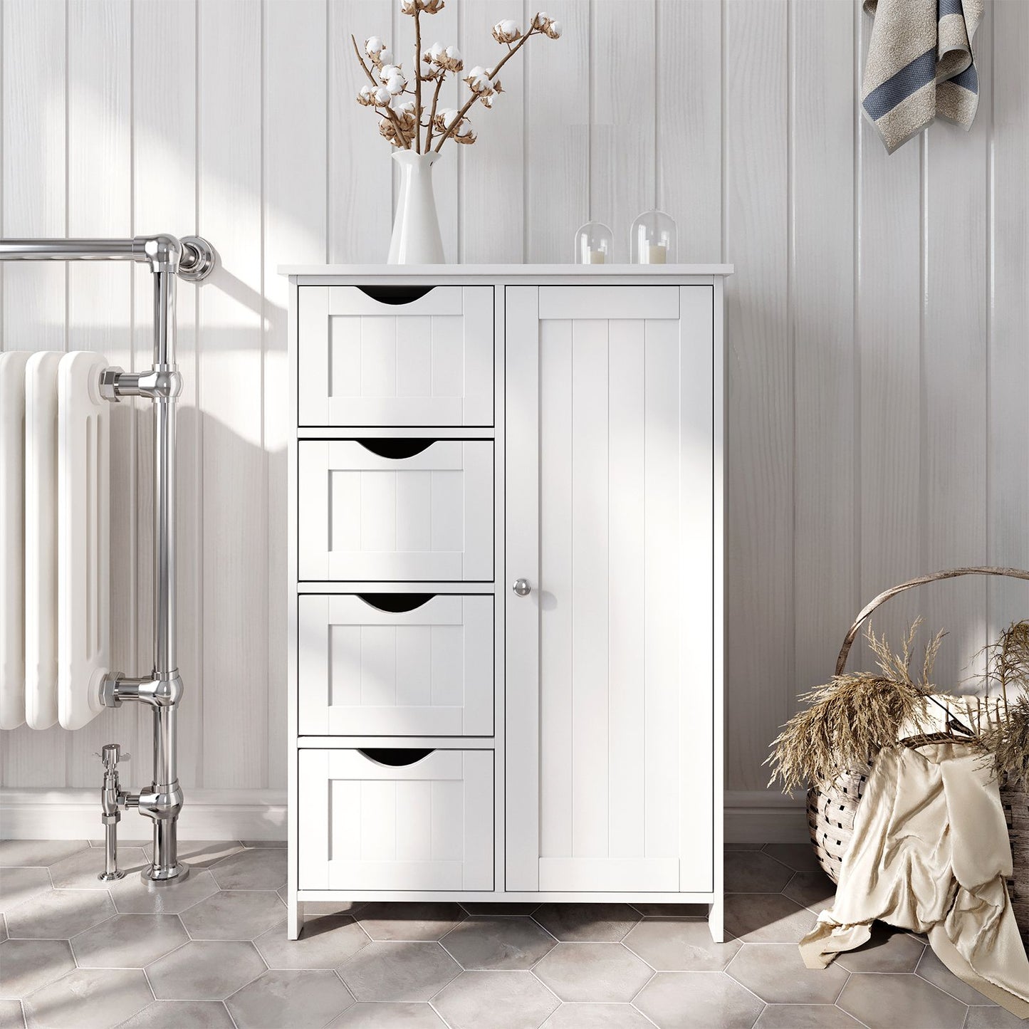 Cupboard Bathroom Cabinet with 4 Drawers, Vasagle, 5