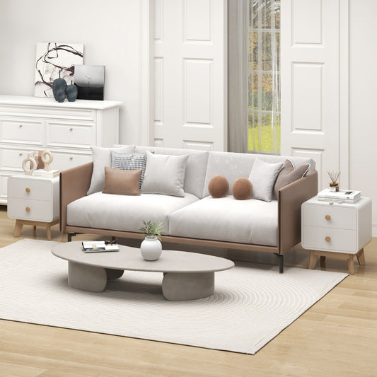 Home Modern Style 2-Drawer Bedside Sofa Side Table with Solid Rubber Wood Legs, End Table, White, Costway, 2