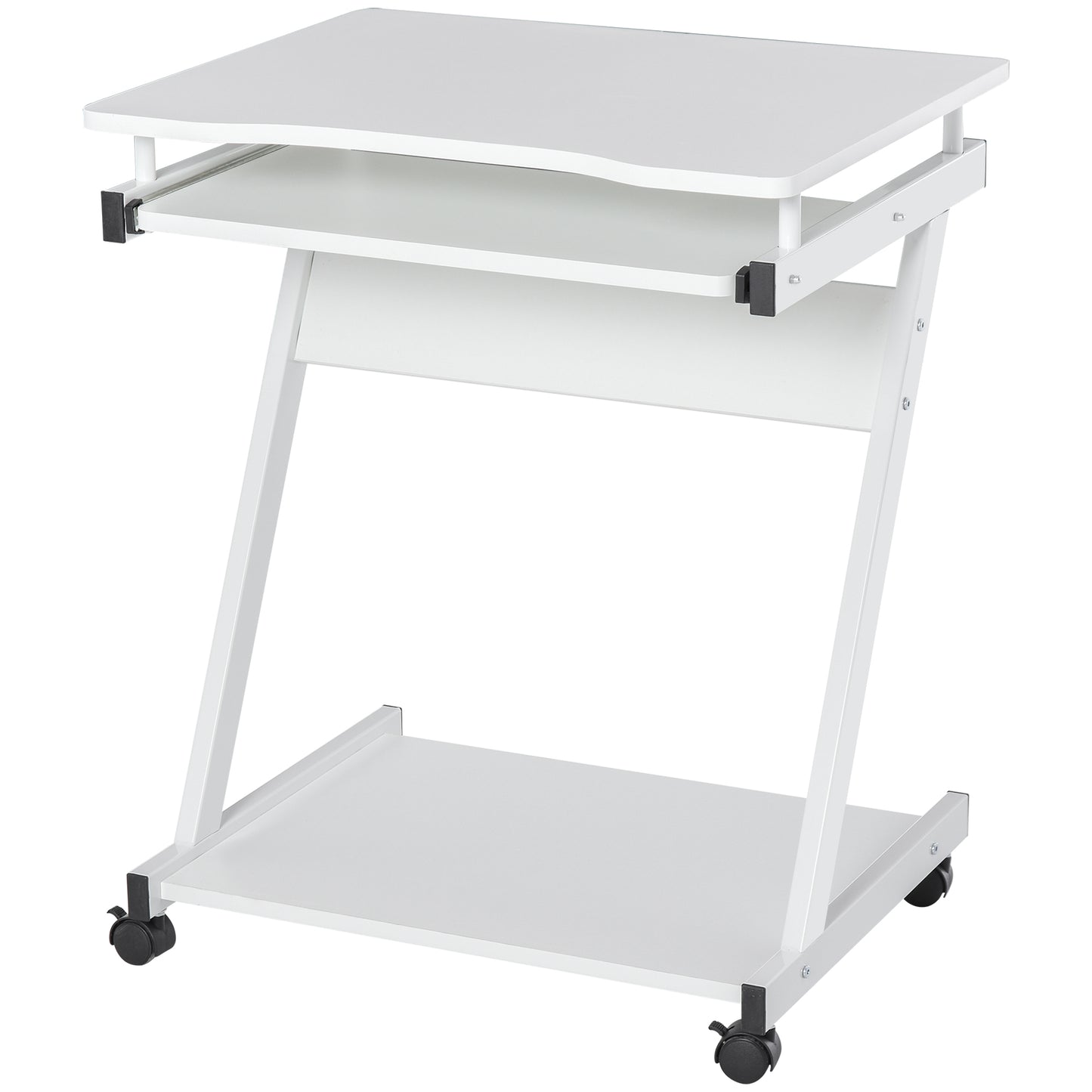 Movable Computer Desk with 4 Moving Wheels Sliding Keyboard Tray Home Office Workstation White, HOMCOM, 1