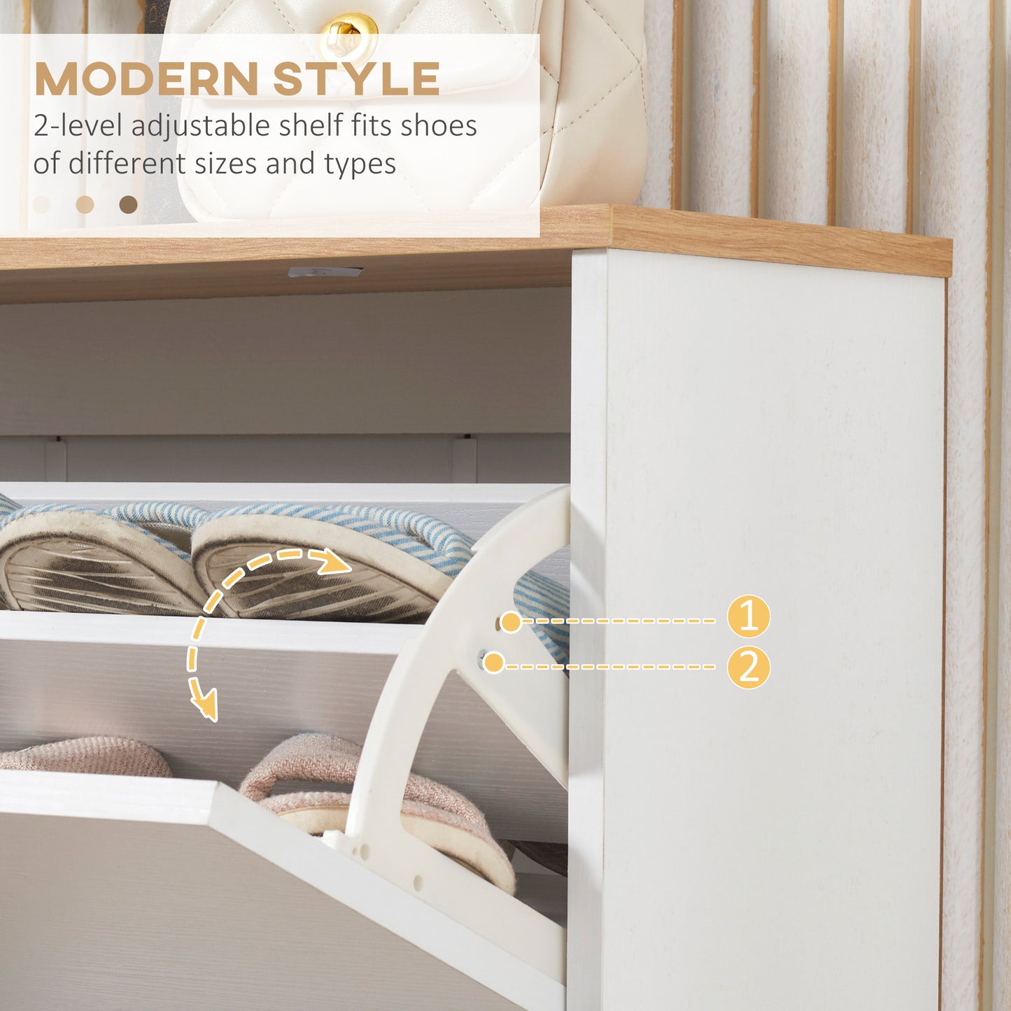 Narrow Shoe Cabinet, Slim Shoe Storage Cabinet with 3 Flip Drawers and Adjustable Shelves, 12 Pair of Shoes Organizer for Hallway, Entryway, White, HOMCOM, 5