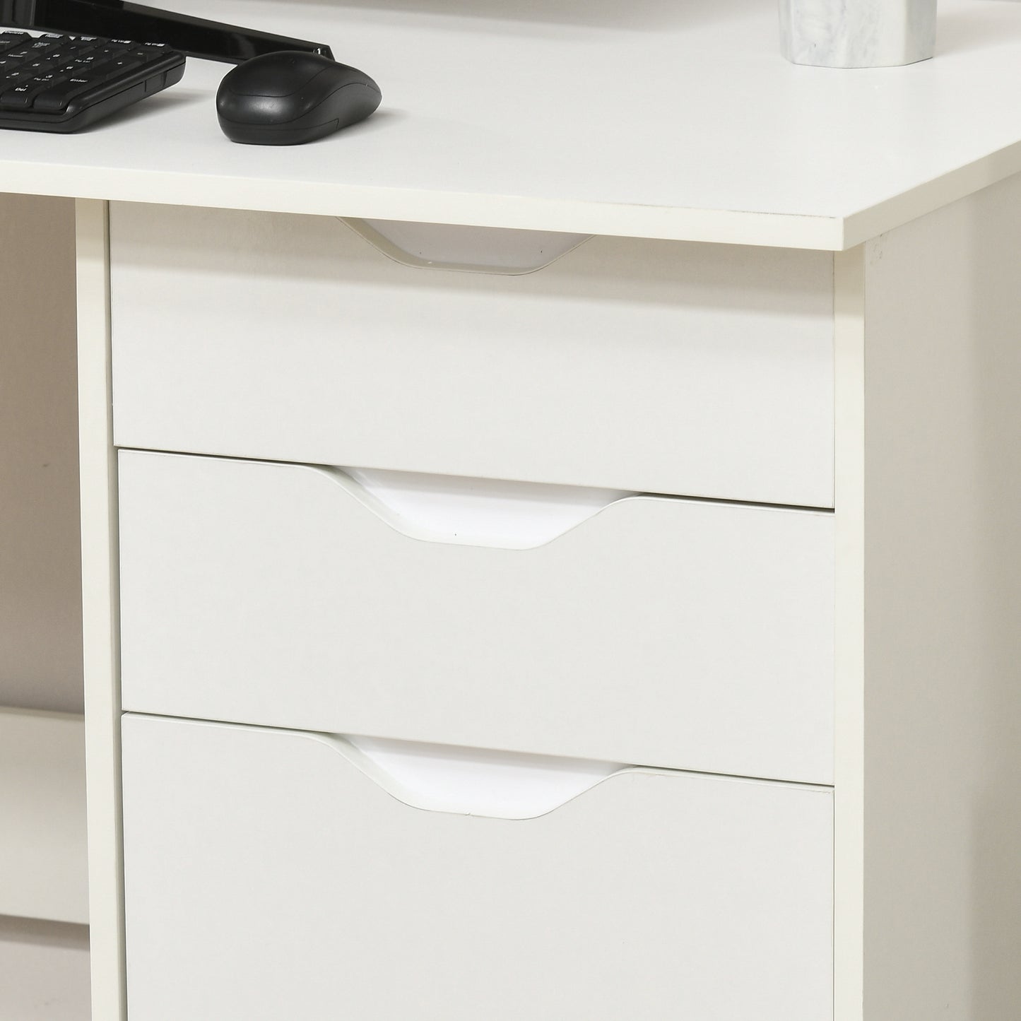 Computer Desk with Drawers, High Gloss Home Office Desk with Storage Cabinet, Study Workstation, 120 x 60cm, White, HOMCOM, 7