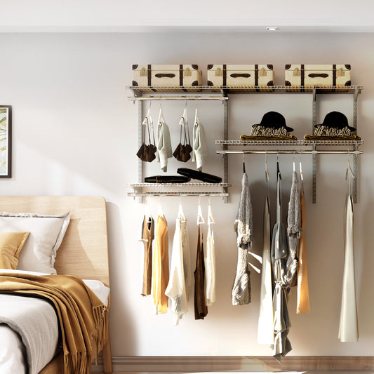 Space Saving Wall-Mounted Closet System with Adjustable Shelf-Grey, Costway, 2