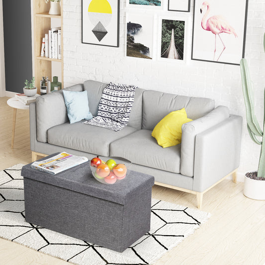 Fabric Foldable Storage Ottoman with Padded Seat for Living Room, Portable Picnic Seat, Dark Grey, Costway, 2