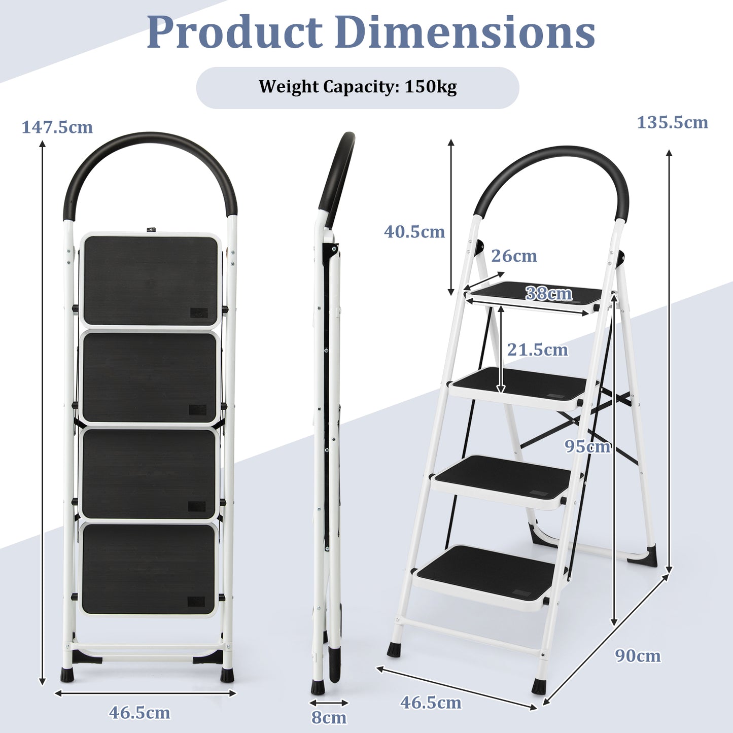Step Ladder, 4 Step Ladder , Folding Step Ladder, Folding Anti Slip Ladder with Extra Wide Platform, Costway, 3