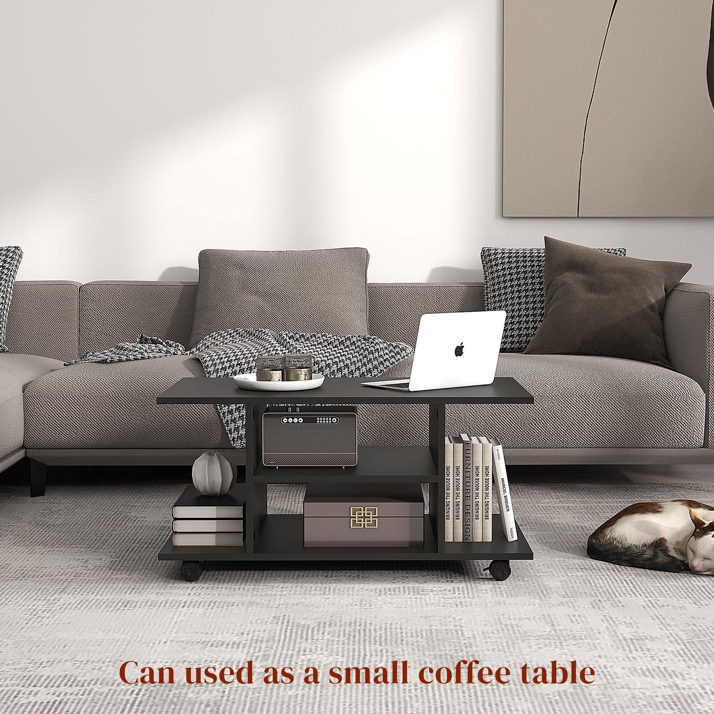 Modern TV Stand with Storage Shelves, TV Table, Sleek Design for Living Rooms, Space-Saving, Black, HOMCOM, 6