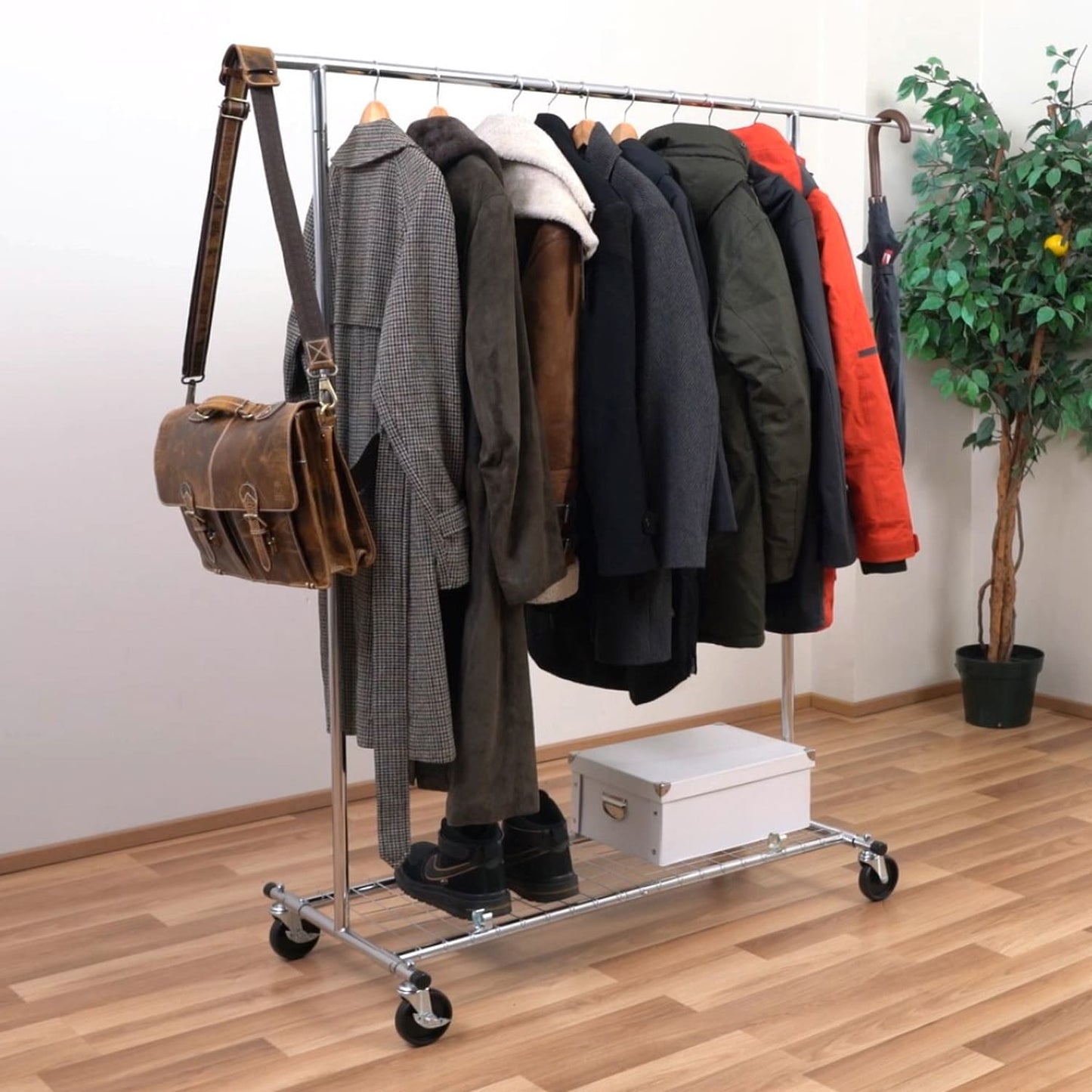 Heavy Duty Clothes Rail, Industrial Clothes Rail, Hanging, Extendable Clothes Rail, Foldable, on Wheels, Tatkraft Duncan, 3