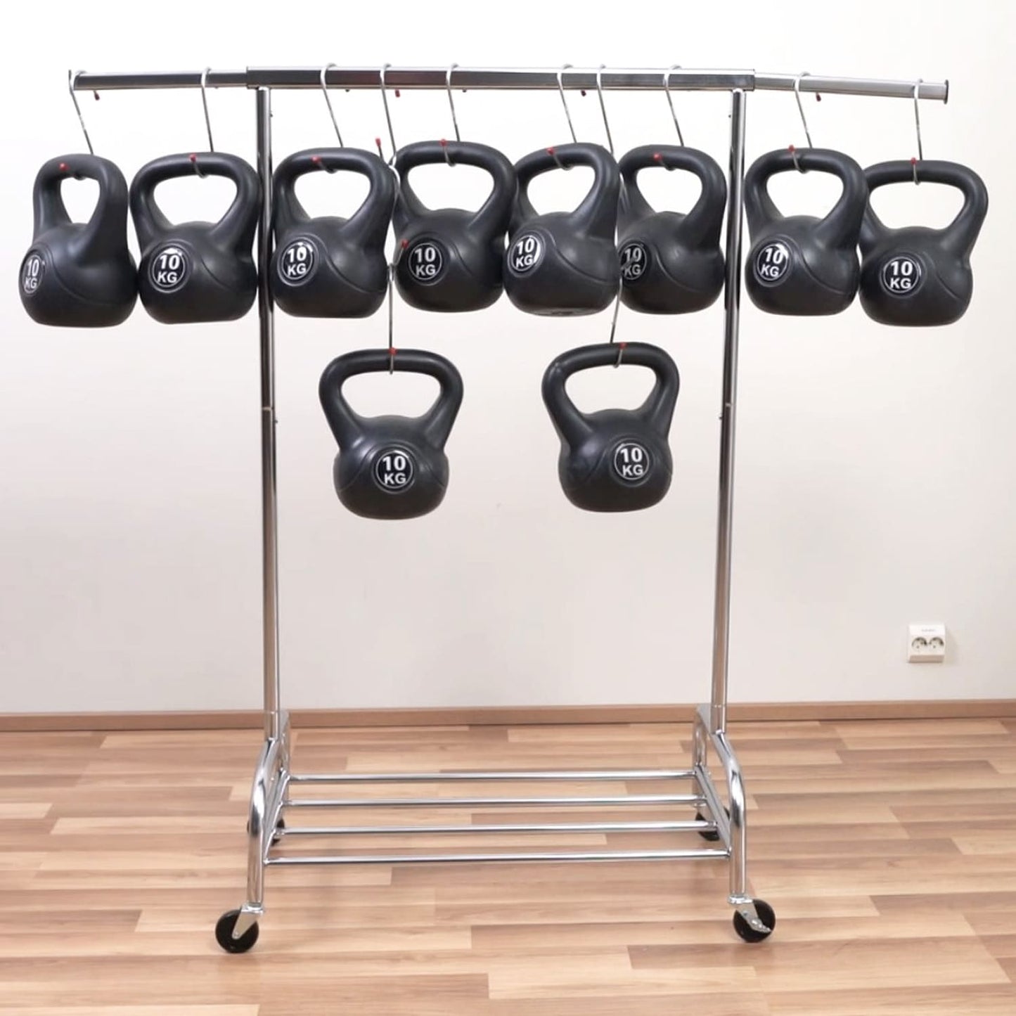 Heavy Duty Clothes Rail, 220 Lbs Capacity, Extendable Clothes Rail, on Wheels, with Bottom Shelf, Tatkraft Tiger, 9