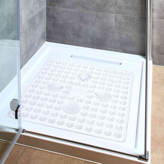 Non Slip Shower Mat, 48x48cm, Mildew Resistant, White, Made in Italy, Tatkraft Shell, 1