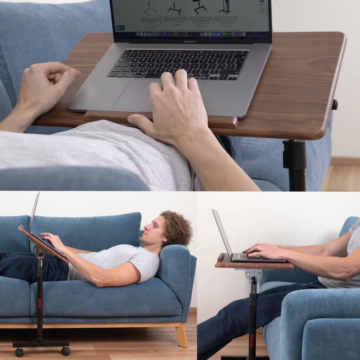 Laptop Bed Table, Adjustable Laptop Table, Portable Laptop Desk, Sofa Desk, Desk on Wheels, Ergonomic, Tatkraft Gain, 6