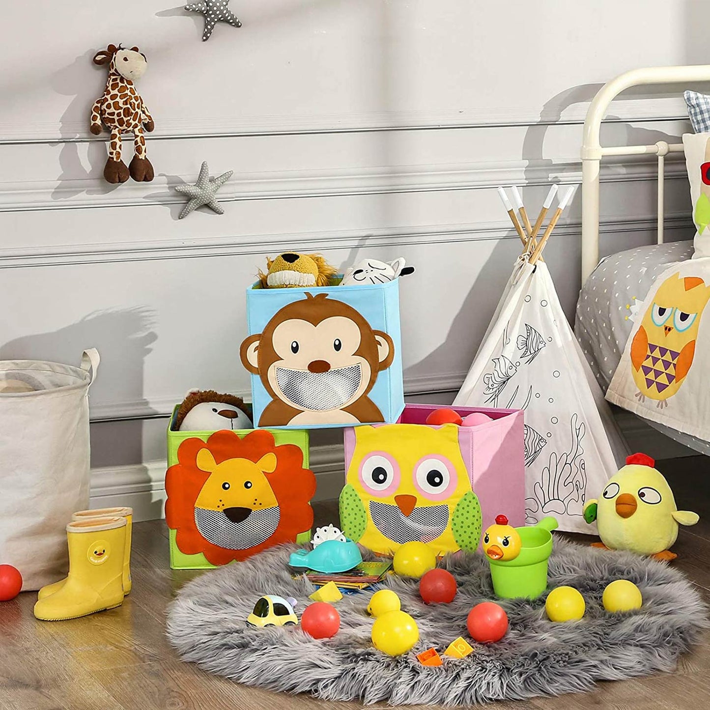 Storage Box Set of 3, Toy Boxes, Toy Organiser, Foldable Cubes, 4