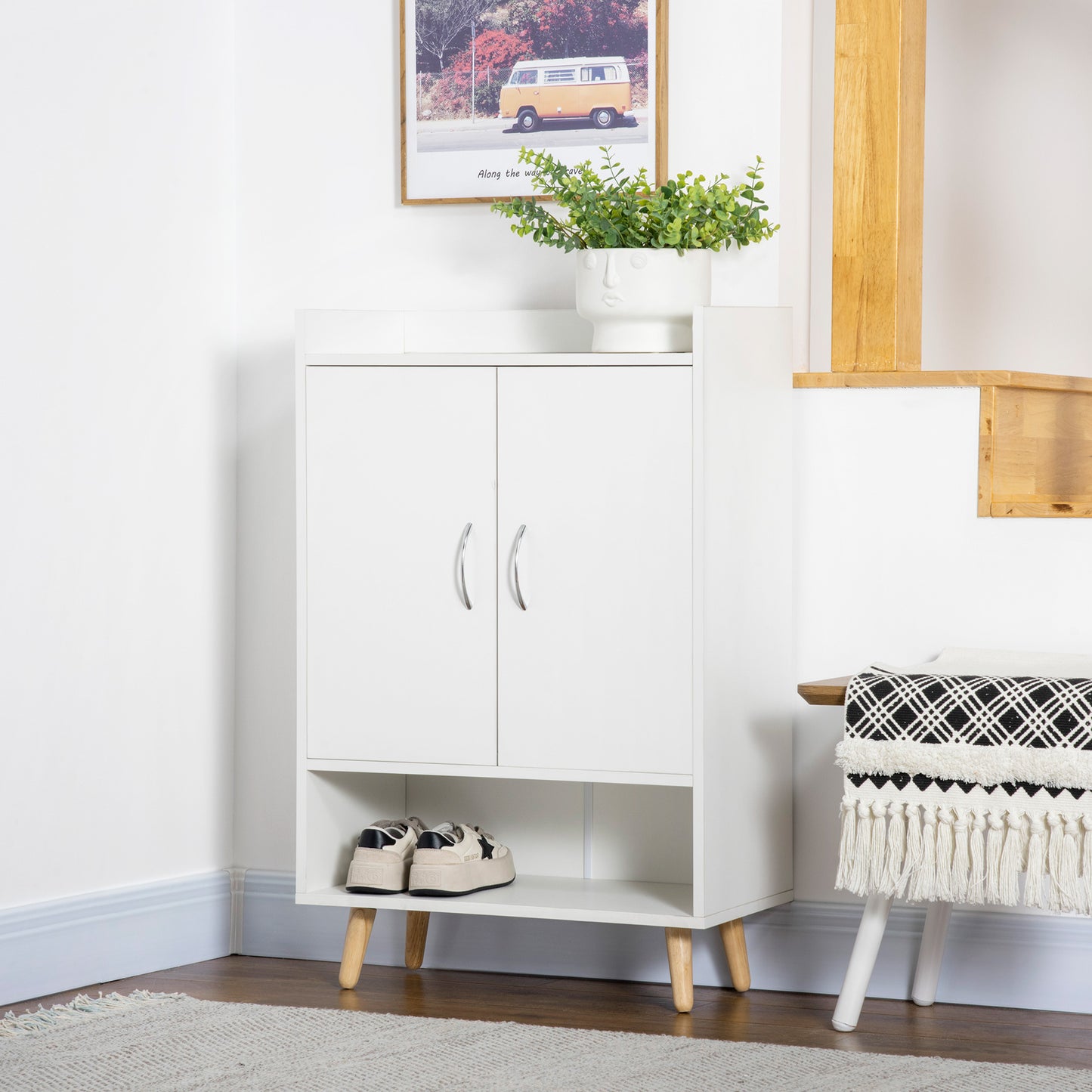 Modern Shoe Cabinet Storage Organizer with Doors and Shelves for Hallway & Entryway, 60L x 30W x 92Hcm, White, HOMCOM, 2