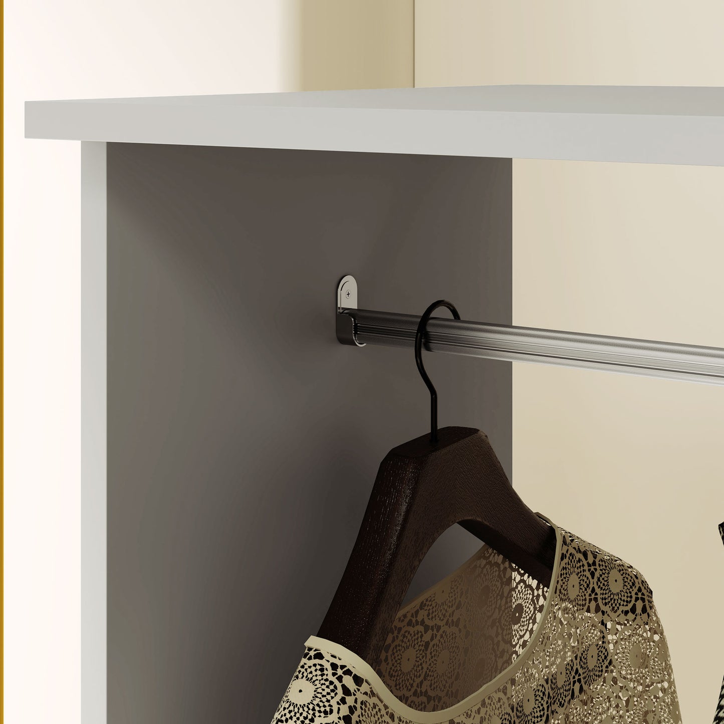 Open Wardrobe on Wheels with Clothes Rail, Bedroom Clothes Storage with Hanging Rod, 3 Storage Shelves, Mobile Garment Rack for Cloakroom, Hallway, Grey, HOMCOM, 9