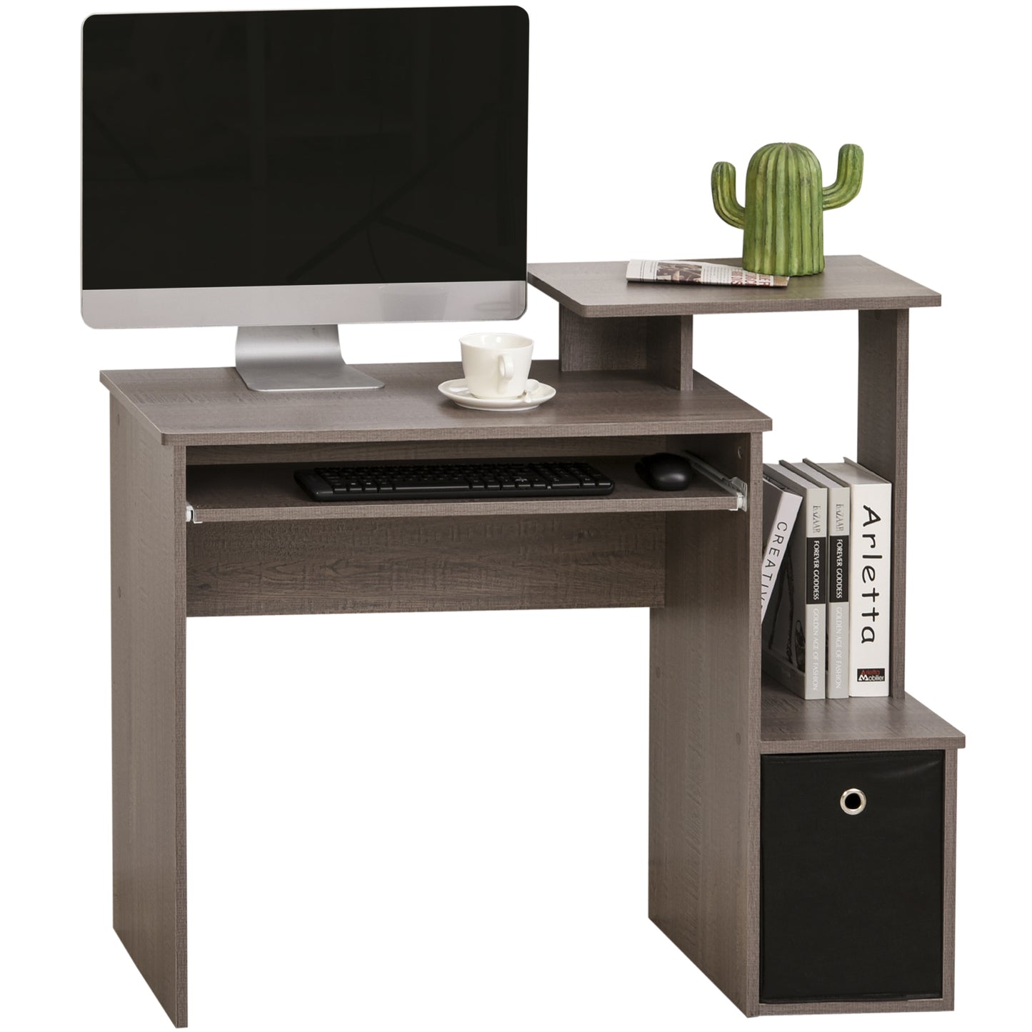 Computer Desk with Sliding Keyboard Tray Storage Drawer Shelf Home Office Workstation Grey, HOMCOM, 1