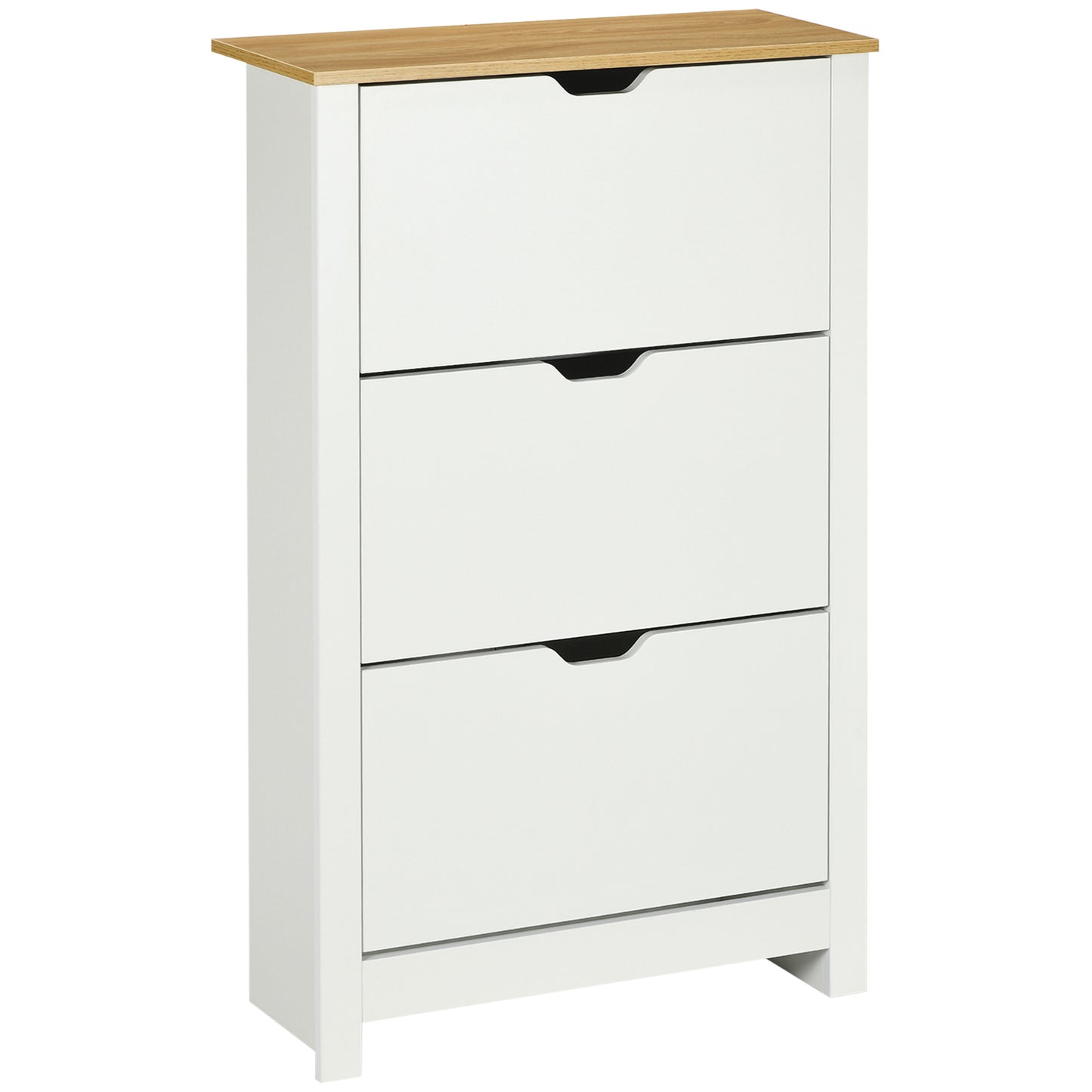 Slim Shoe Cabinet, Narrow Shoe Cupboard with 3 Flip Drawers, Adjustable Shelves for 18 Pairs of Shoes for Hallway, White, HOMCOM, 1