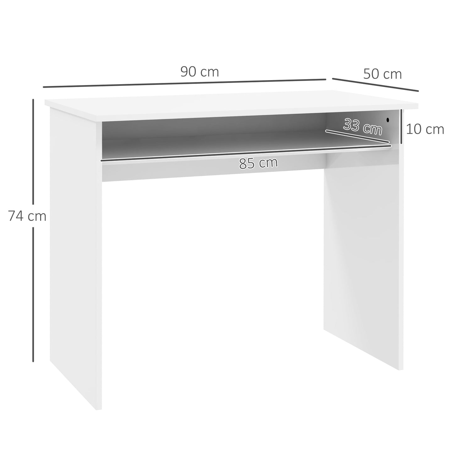 90 x 50cm Computer Table, Modern Home Office Desk, Small Writing Desk with Storage Shelf, High Gloss White, HOMCOM, 3