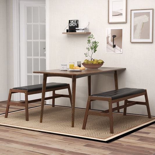 Upholstered Bench with Padded Cushion Solid Rubber Wood Frame-Brown, Costway, 2