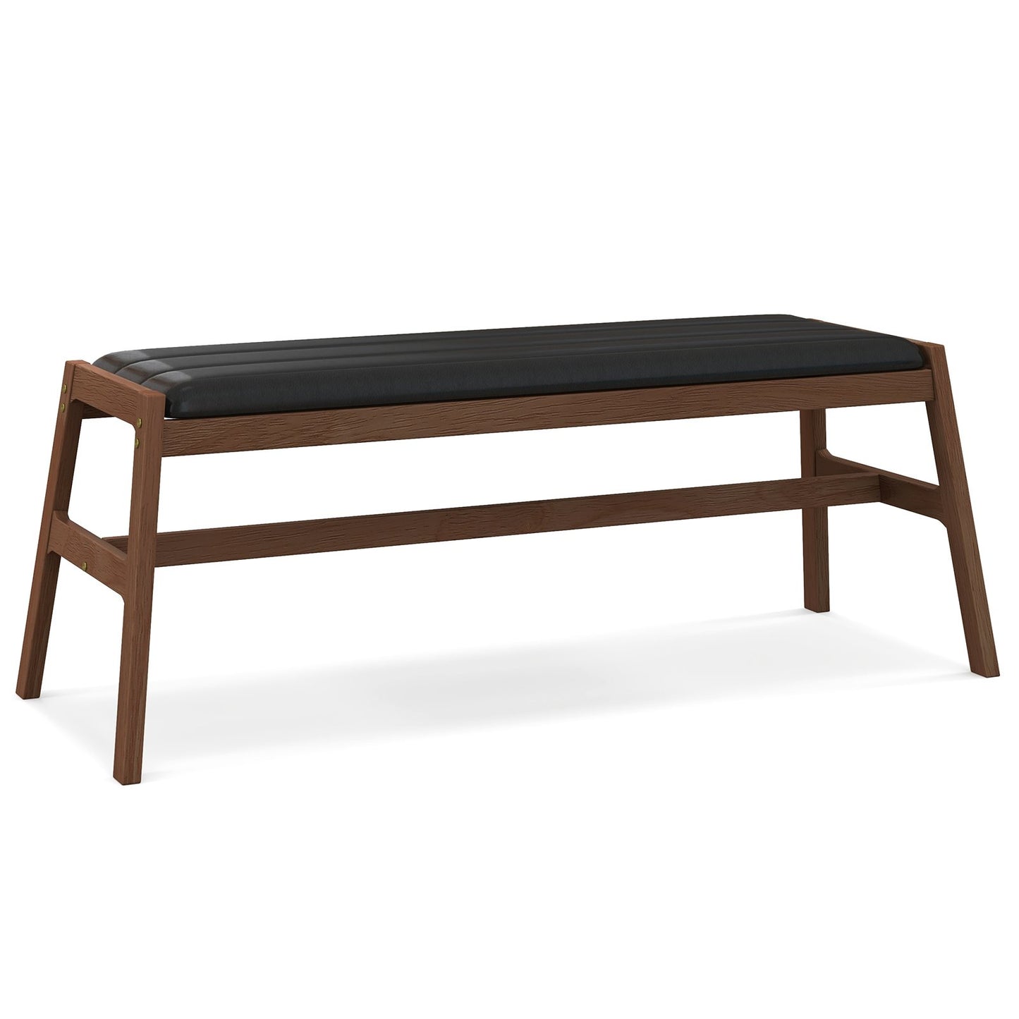 Upholstered Bench with Padded Cushion Solid Rubber Wood Frame-Brown, Costway, 1