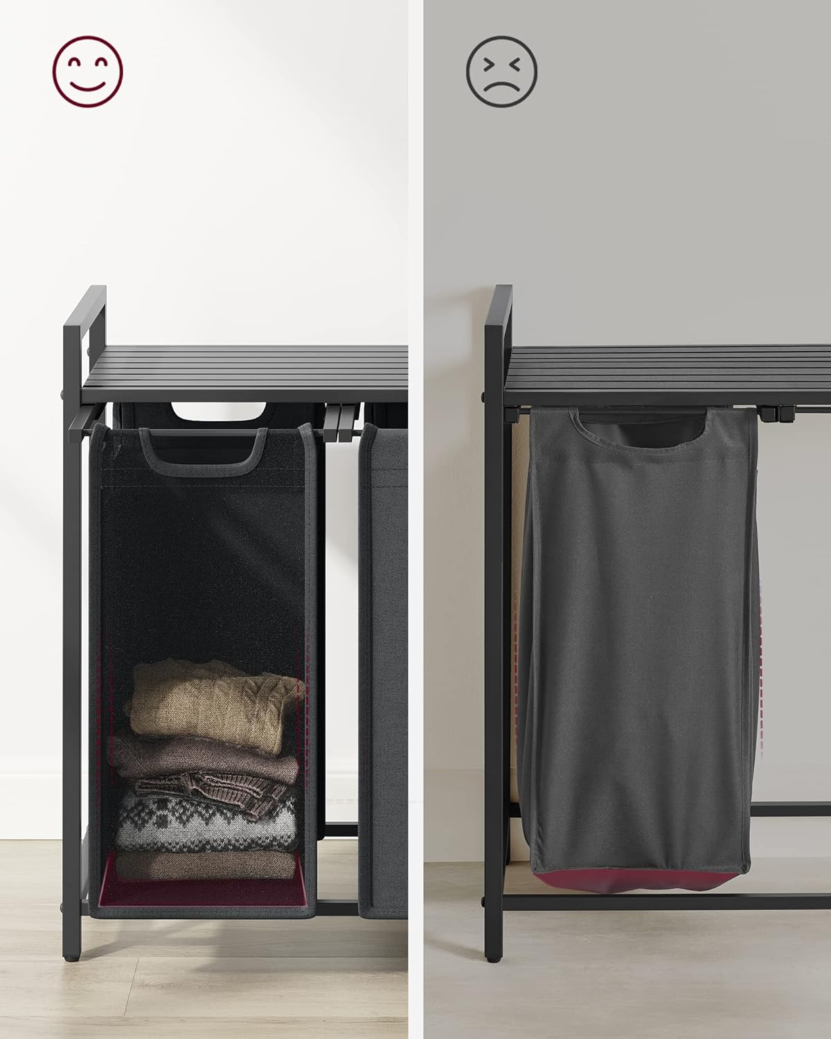 Laundry Basket, 3-Compartment Laundry Hamper, Pull-Out and Removable Laundry Bags, Laundry Sorter, 3 x 38L, VASAGLE, 7