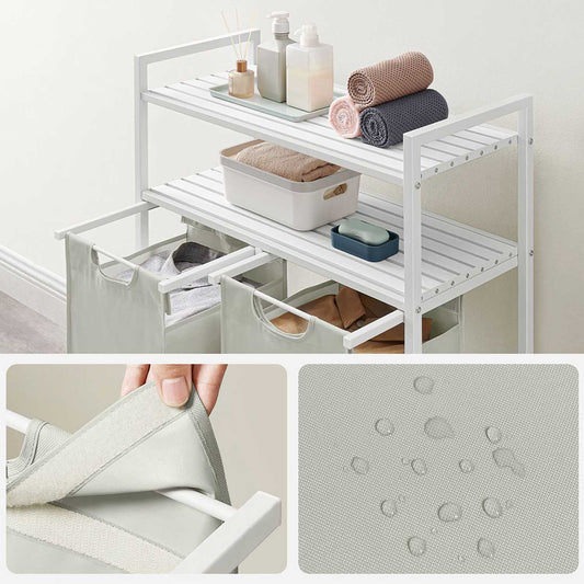 Laundry Basket, Laundry Hamper, Laundry Sorter with 2 Pull-Out and Removable Bags, 2 Shelves, 46L Capacity per Bag, 2