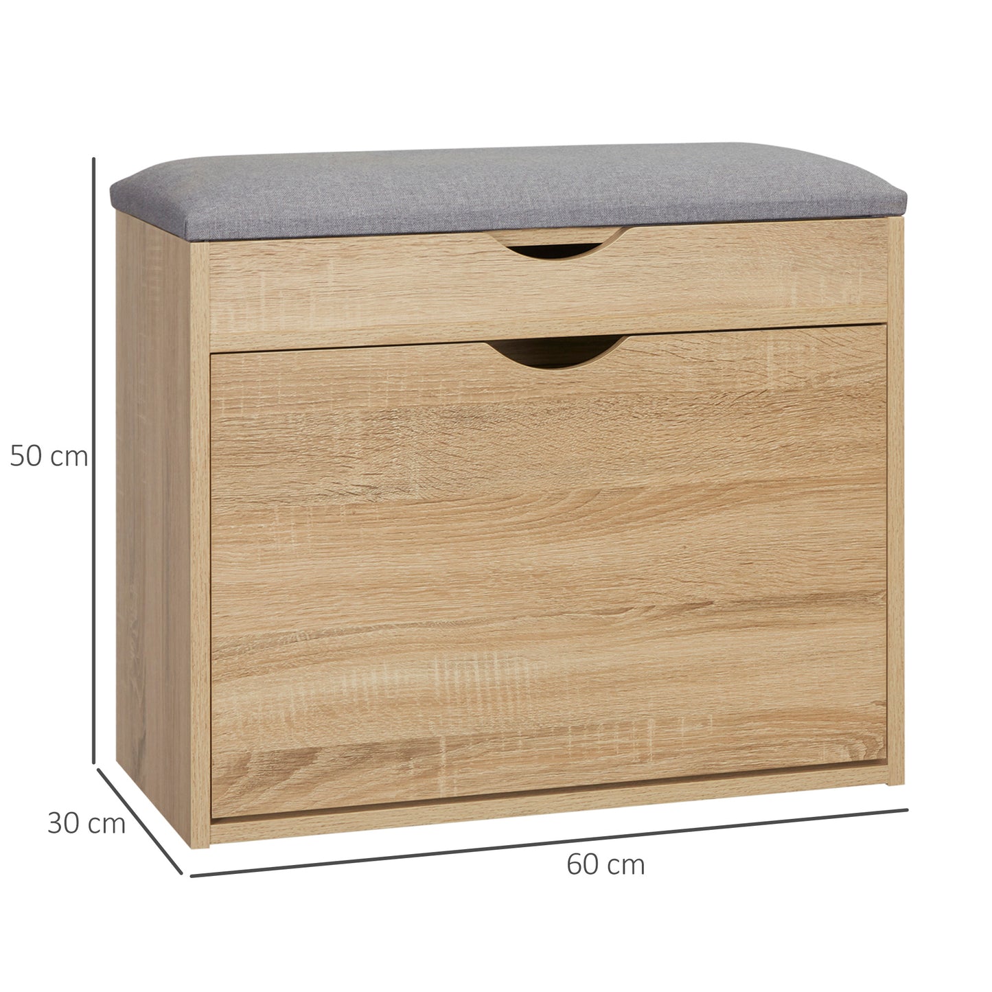 Shoe Bench with Cushion for 4 Pair of Shoes, Storage Bench with Padded Seat, Flip-up Cabinet and Hidden Space for Entryway, Natural, HOMCOM, 3