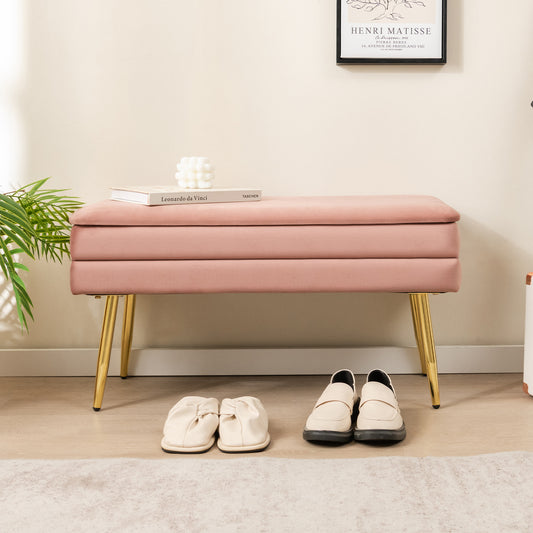 Velvet Upholstered Storage Bench with Removable Top-Pink, Costway, 2