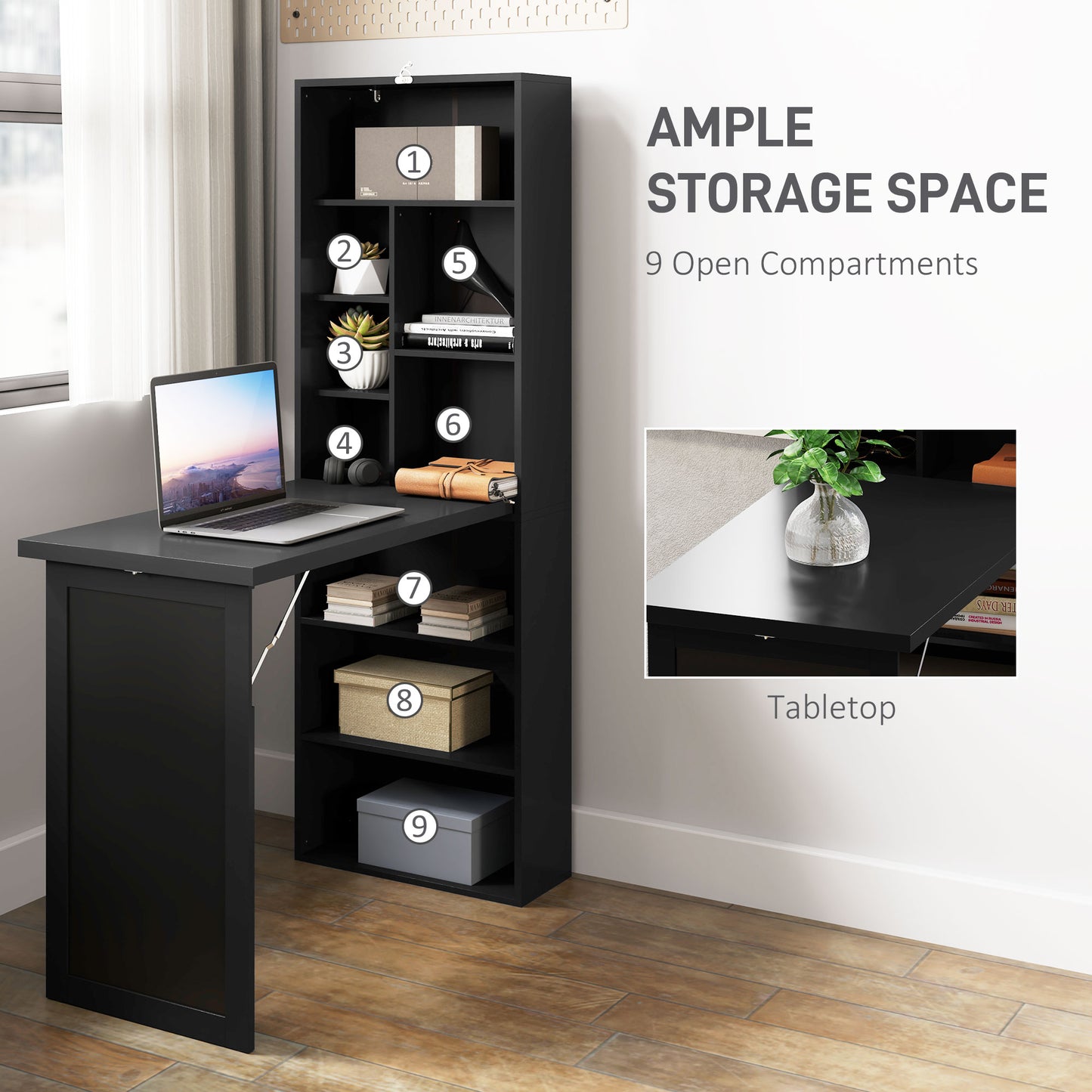 Three-Part Work Desk, with Storage and Chalkboard - Black, HOMCOM, 5