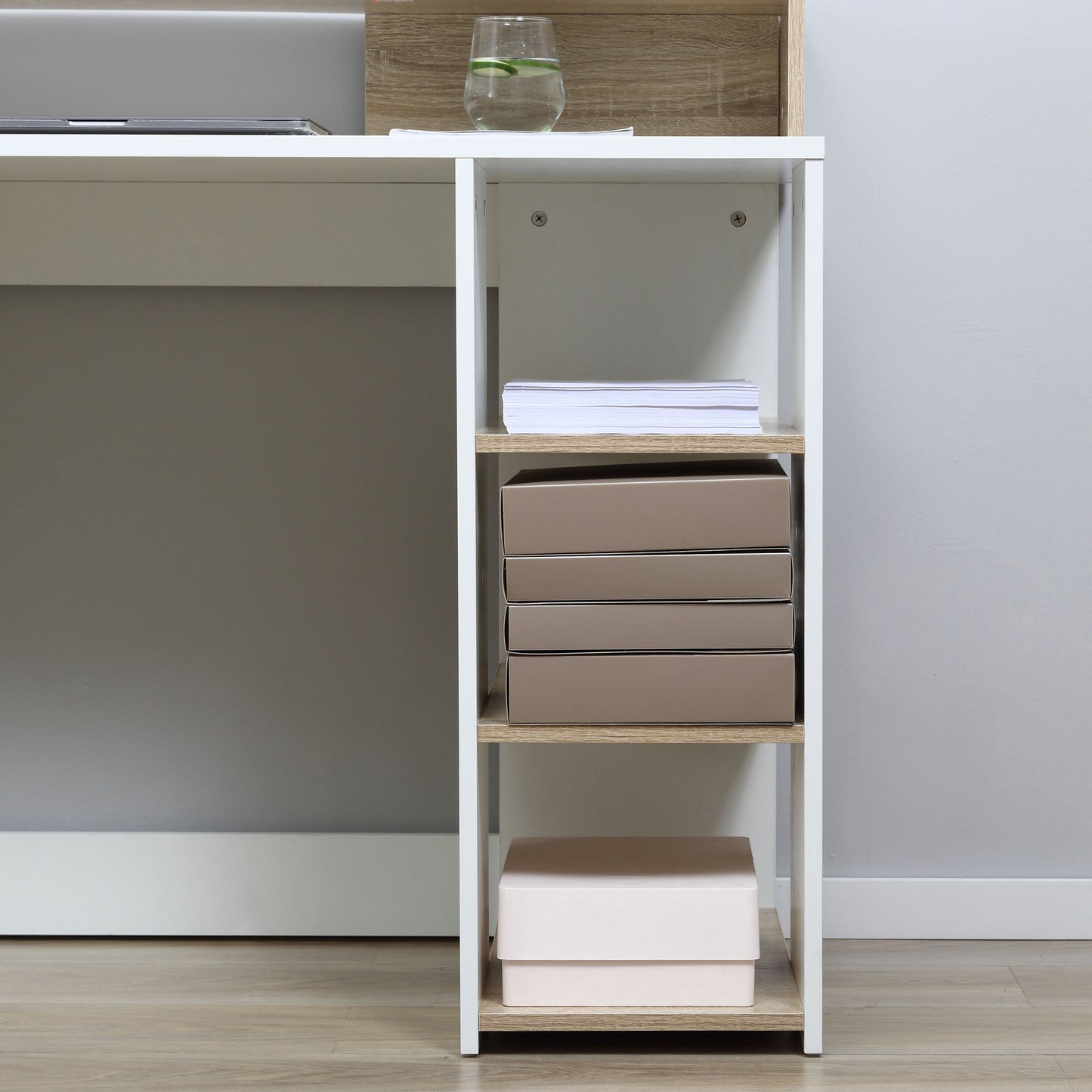 Computer Desk with Drawers and Storage Shelves, Reception Desk, Study Workstation for Home Office, 137 x 55 x 92cm, Oak and White, HOMCOM, 7