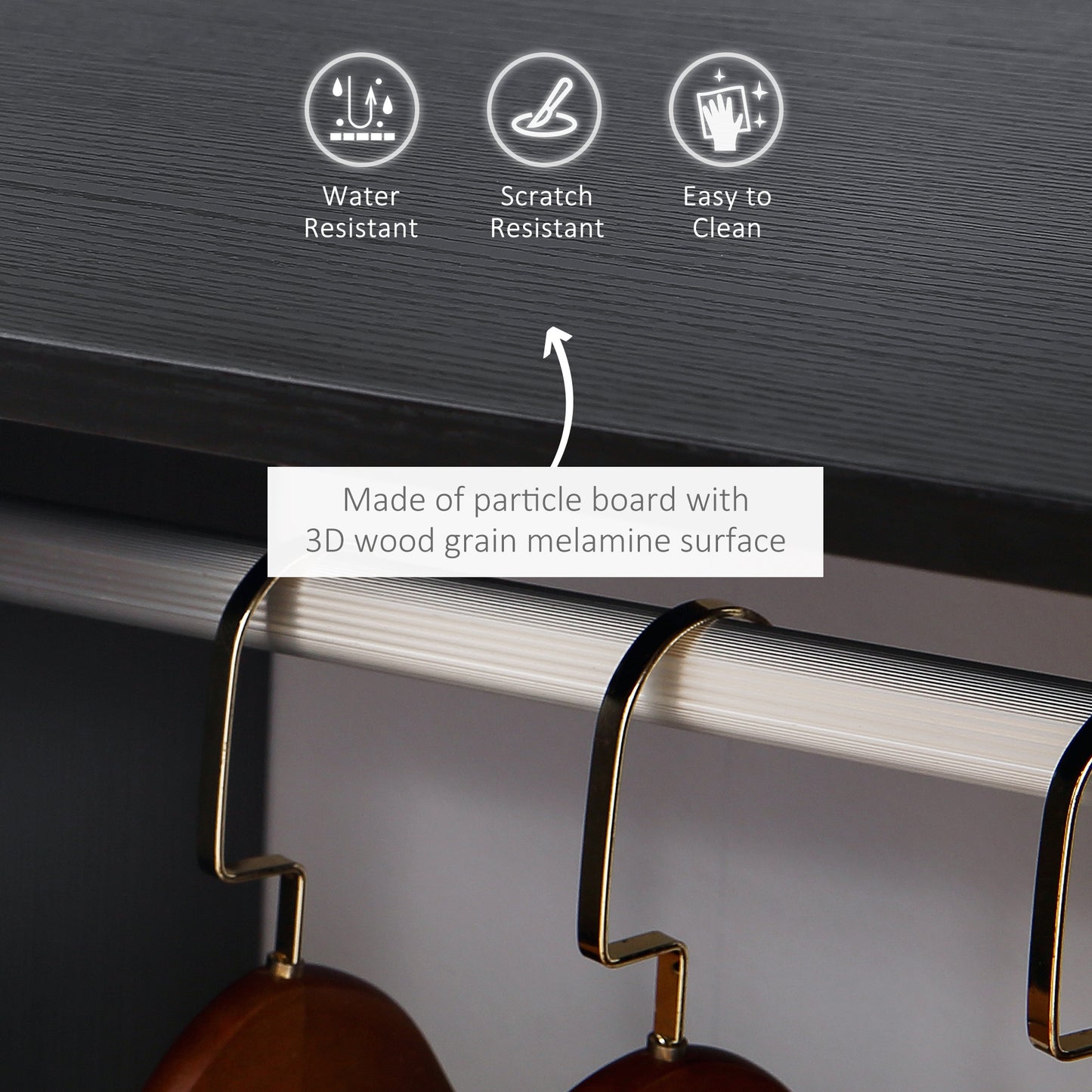 Open Wardrobe for Bedroom, Small Wardrobe on Wheels with Clothes Rail, Storage Shelves, Mobile Garment Rack for Clothes Storage, Cloakroom, Hallway, Black, HOMCOM, 4