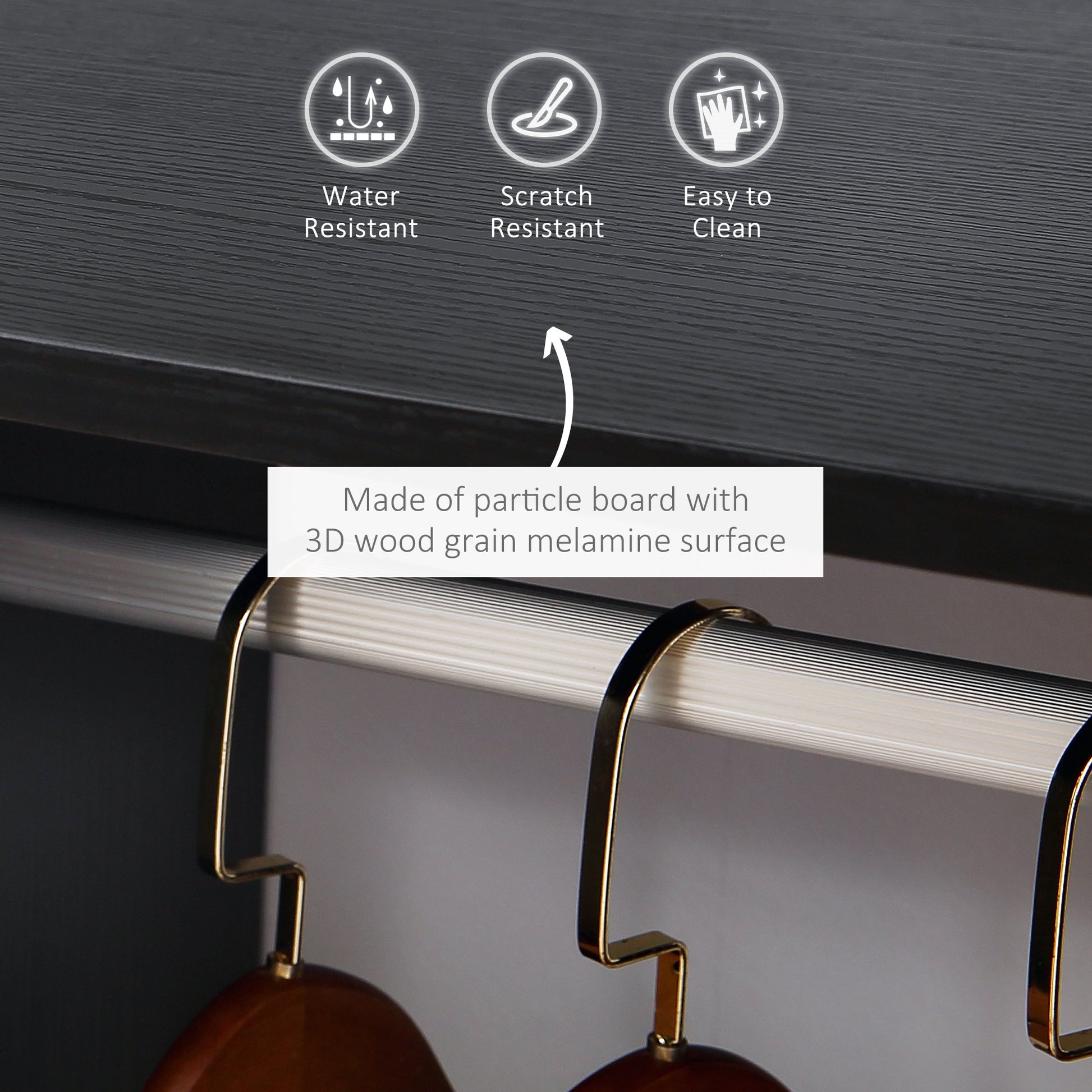 Open Wardrobe for Bedroom, Small Wardrobe on Wheels with Clothes Rail, Storage Shelves, Mobile Garment Rack for Clothes Storage, Cloakroom, Hallway, Black, HOMCOM, 4
