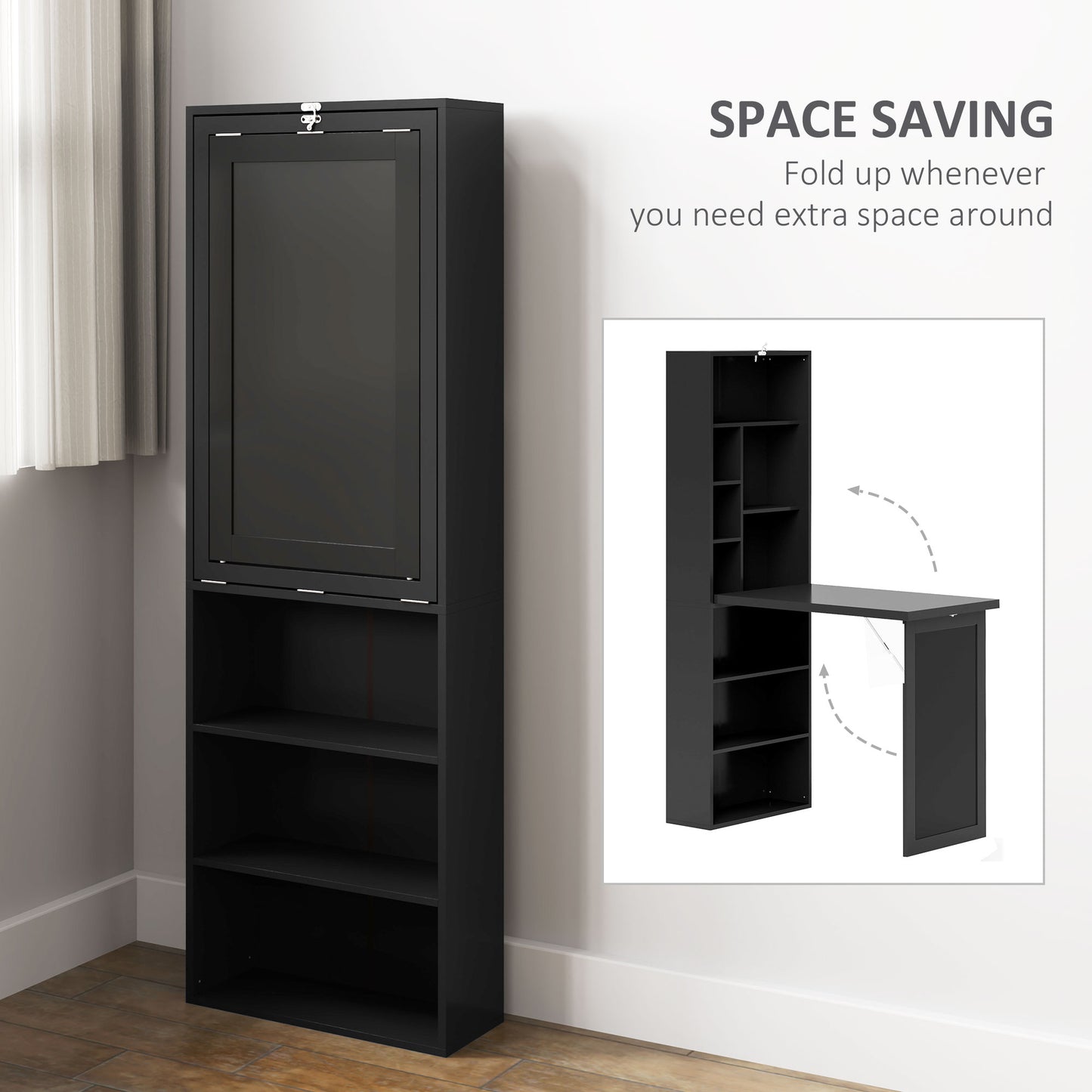 Three-Part Work Desk, with Storage and Chalkboard - Black, HOMCOM, 6
