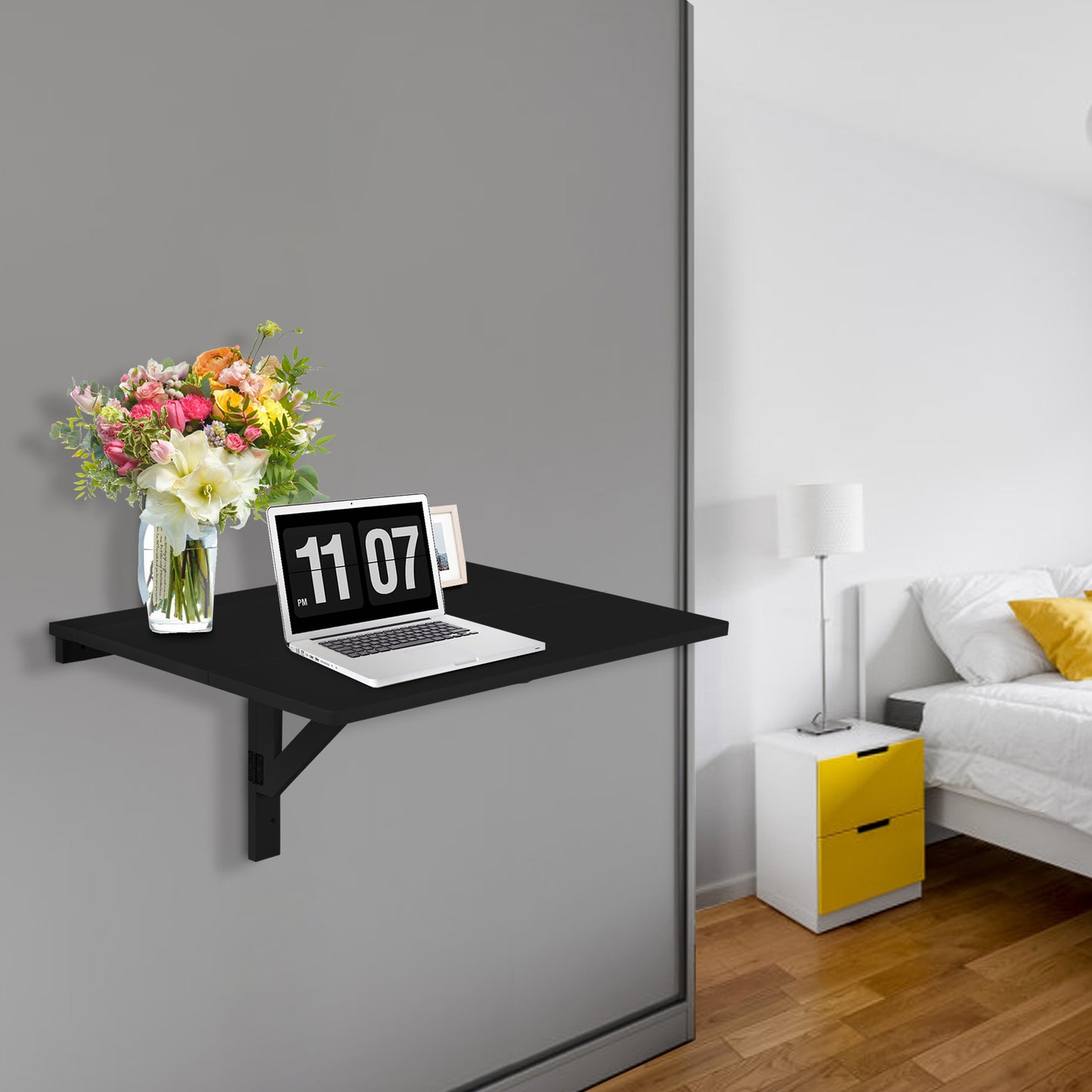 80 x 60 cm Wall Mounted Folding Table Drop-Leaf Floating Writing Desk-Black, Costway, 1