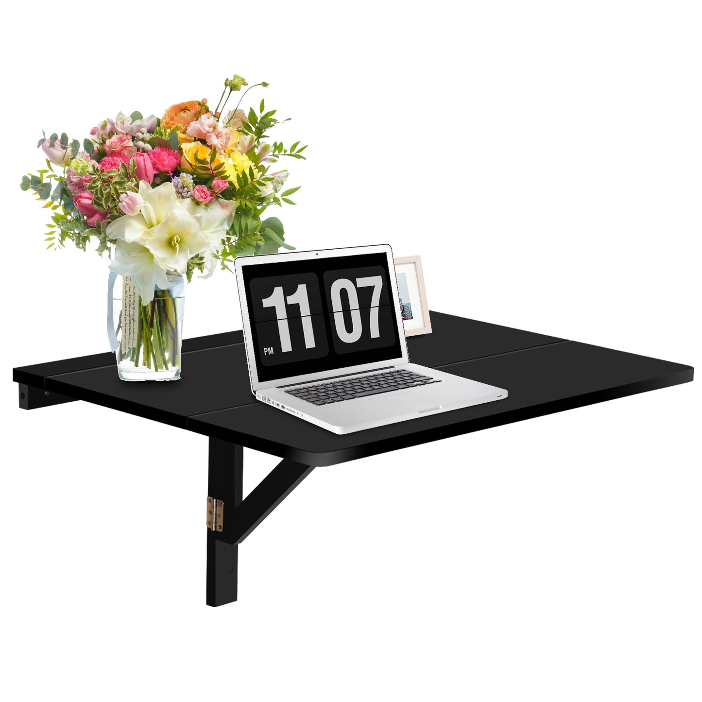80 x 60 cm Wall Mounted Folding Table Drop-Leaf Floating Writing Desk-Black, Costway, 1