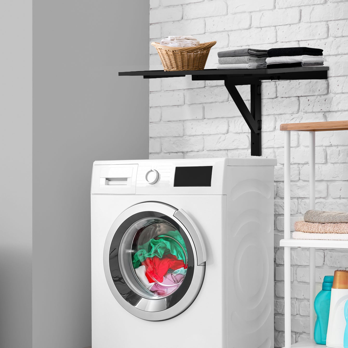 80 x 60 cm Wall Mounted Folding Table Drop-Leaf Floating Writing Desk-Black, Costway, 1